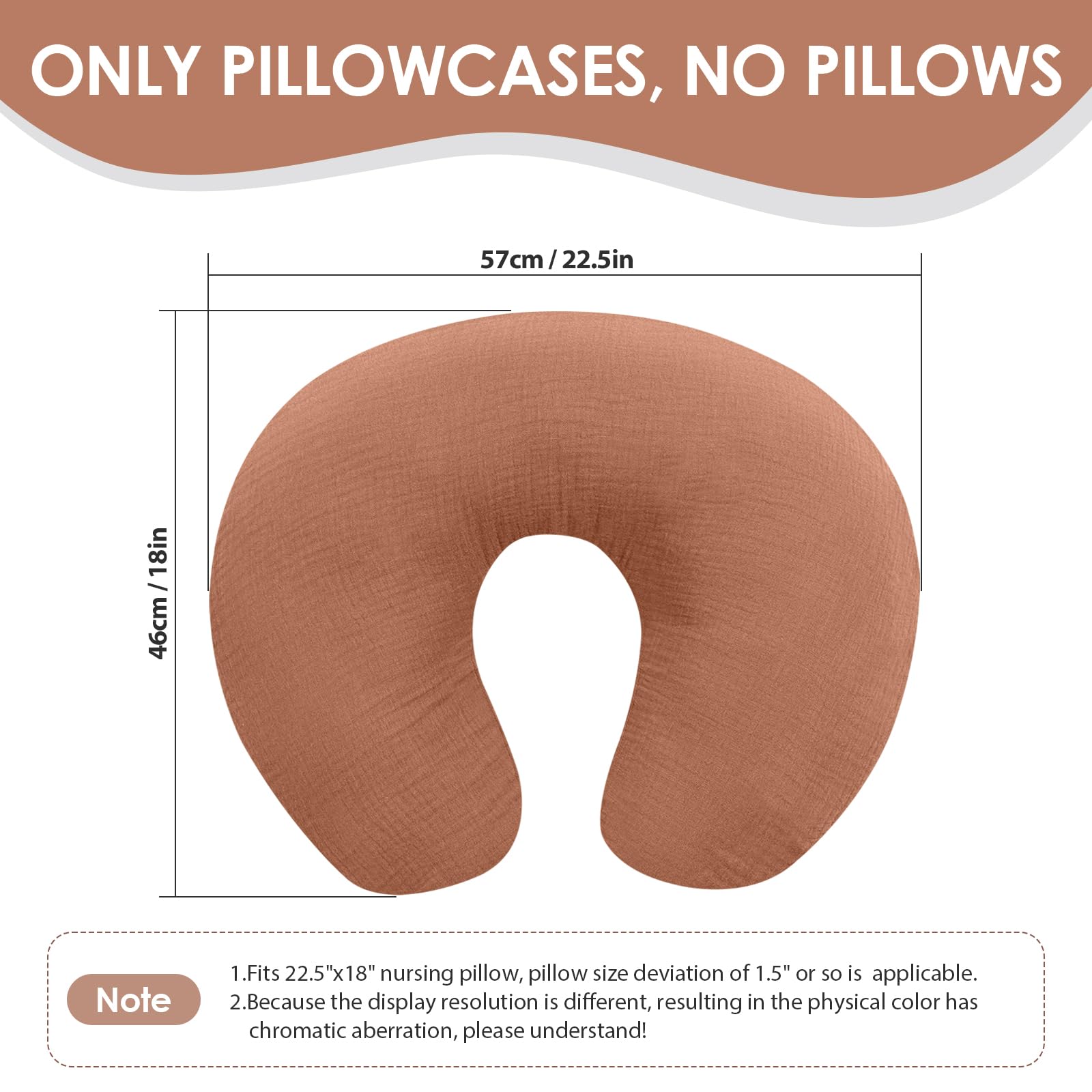 Winmany 2 Pack Muslin Nursing Pillow Covers Soft Cotton Newborn Breastfeeding Pillow Cover Baby Removable Feeding Pillow Slipcover for Boys Girls (Brown + Beige) - Image 4