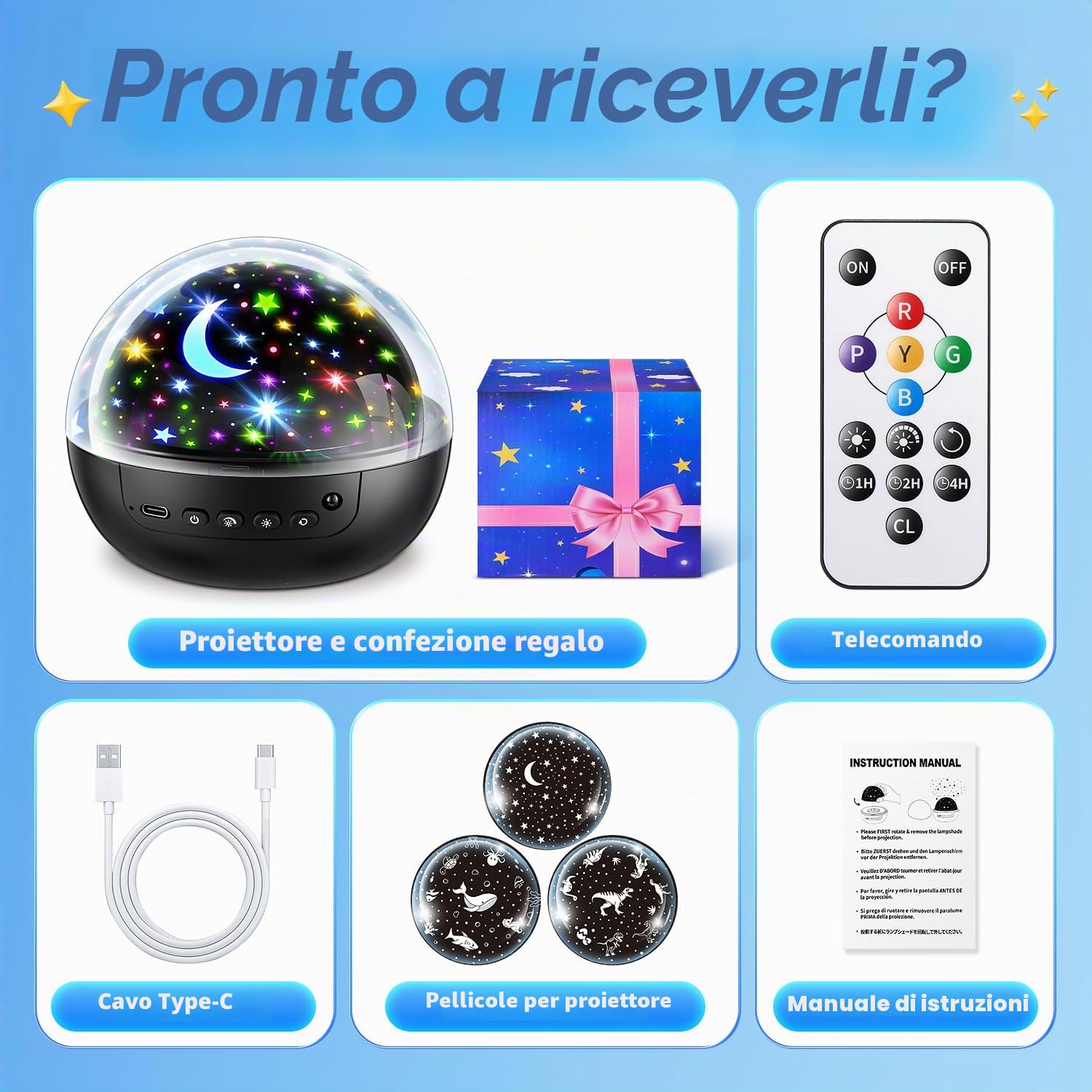 Staryou 【Scatola Regalo】 Proiettore da Notte per Bambini, 【3 Film & 93 Colori】 Giocattoli per Bambini di 3 Anni, [5 Luminosità & Telecomando] Regalo di Compleanno per Bambini di 3 Anni, Regali di