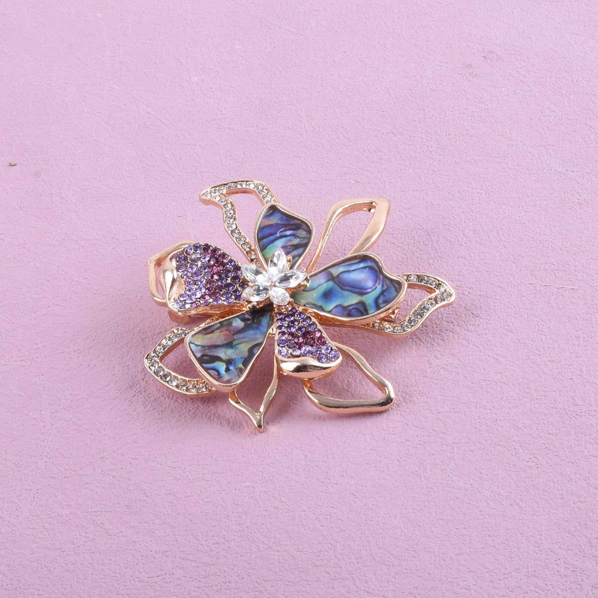 Broche De Flor De Bauhinia, Cristal De Abulón Y Concha, Broche Estilo Palacio Retro, Regalo For Niñas, Complementos For Traje Y Abrigo