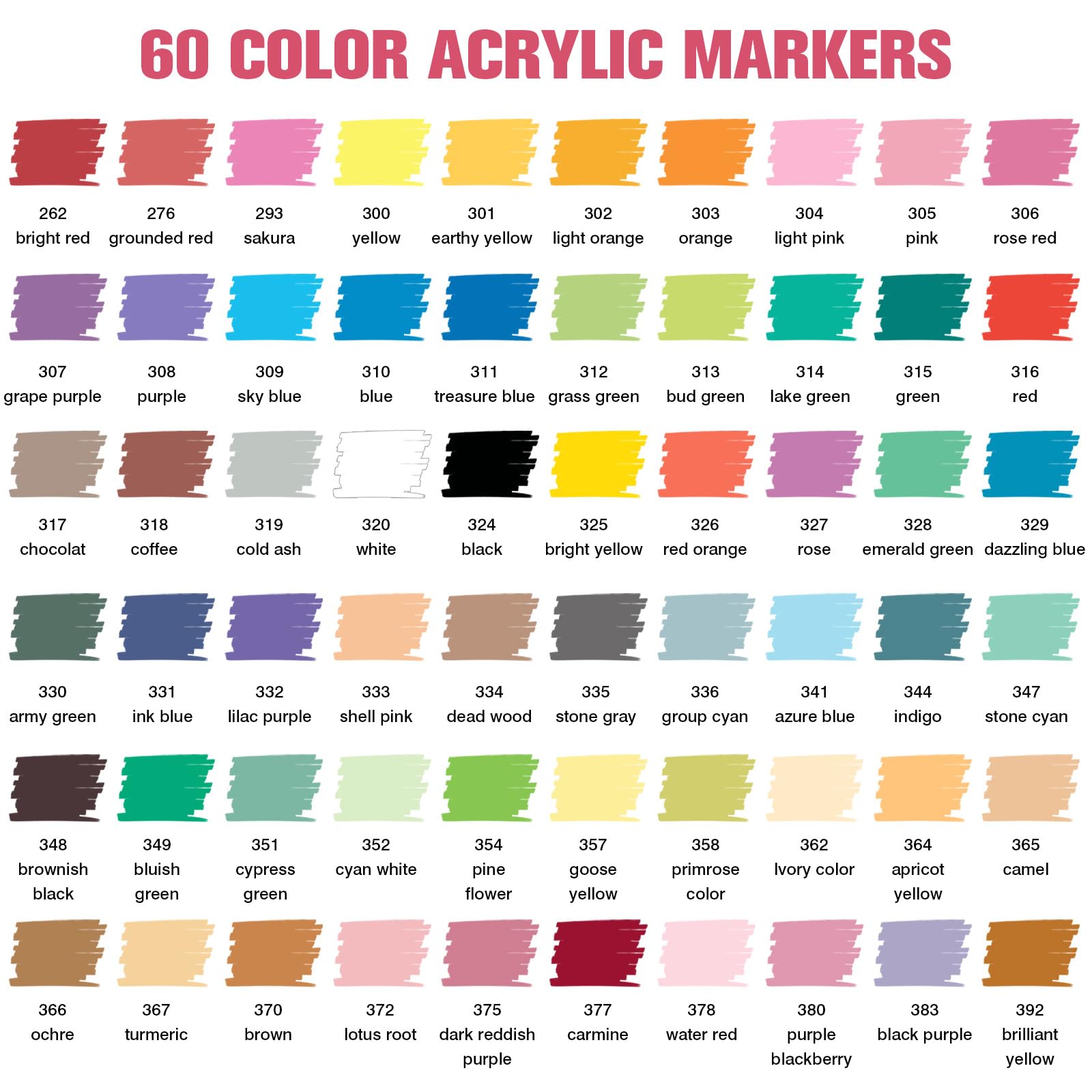 Set di 60 pennarelli acrilici a pennello, per legno, tela, pittura su roccia, superfici in pietra, fai da te (60 colori)