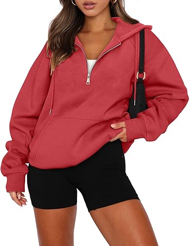 onlypuff Women Half Zipper Pullover Sweatshirt Long Sleeve Hoodies Kangaroo Pocket Fleece Basic Sweater