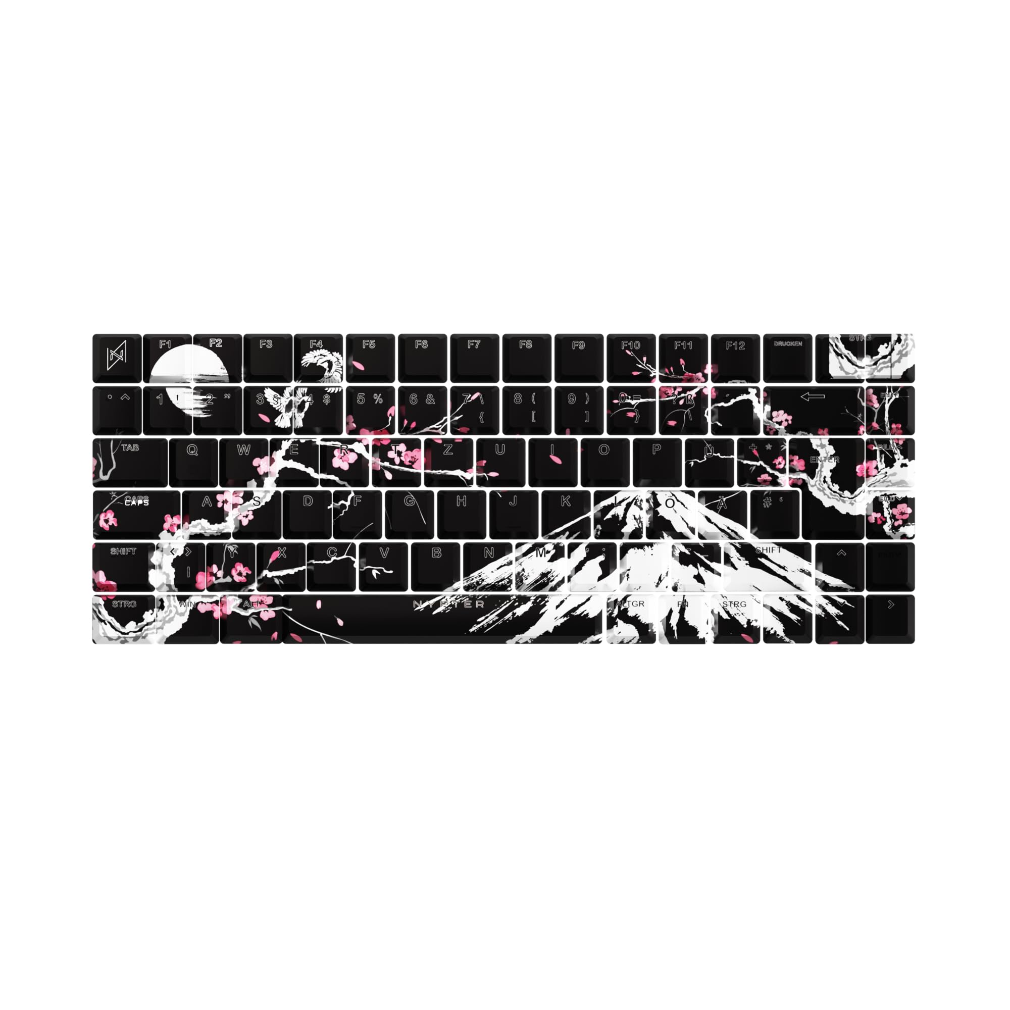NYFTER - Premium Sakura Keycaps ISO 60% und 75% Custom Keycabs ISO Layout für Mechanische Tastaturen (Black Sakura, 75%)