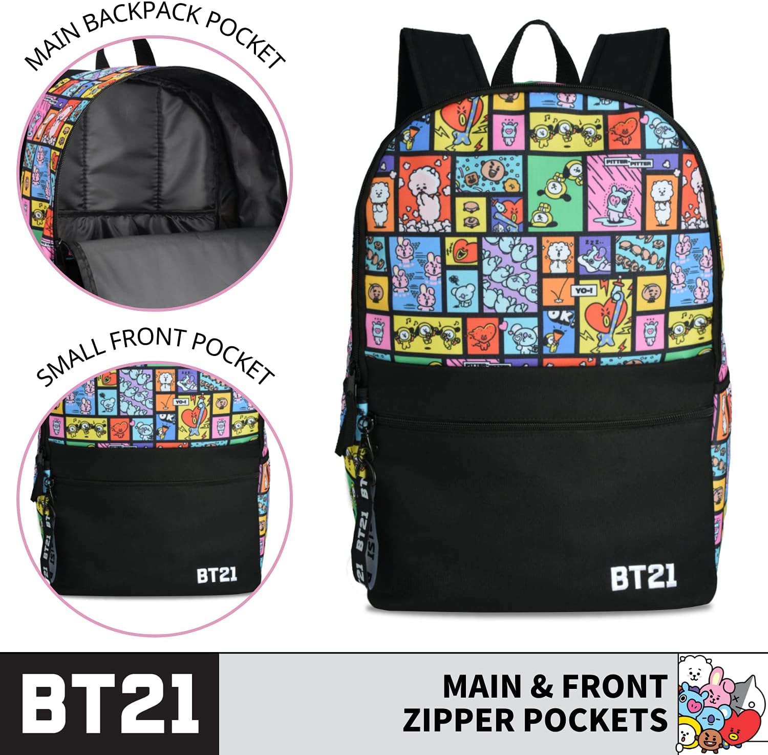 Concept One BT21 LINE FRIENDS Laptop Backpack, Computer Travel Bag for Men and Women, Multi, 17 Inch