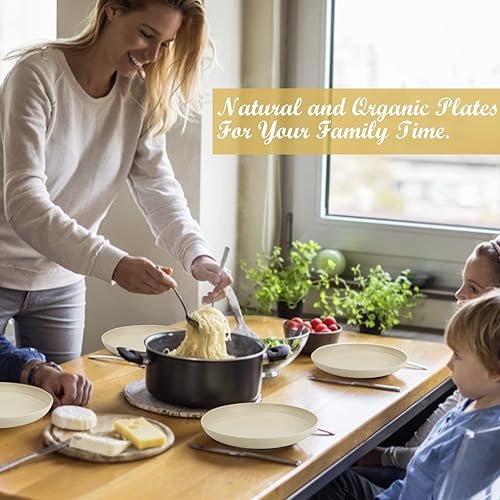 Miniatura 9 de Juego de platos de paja de trigo Wrova de 8 - 25 cm irrompibles, aptos para lavavajillas y microondas, ligeros para la cocina, R.V. (Beige)