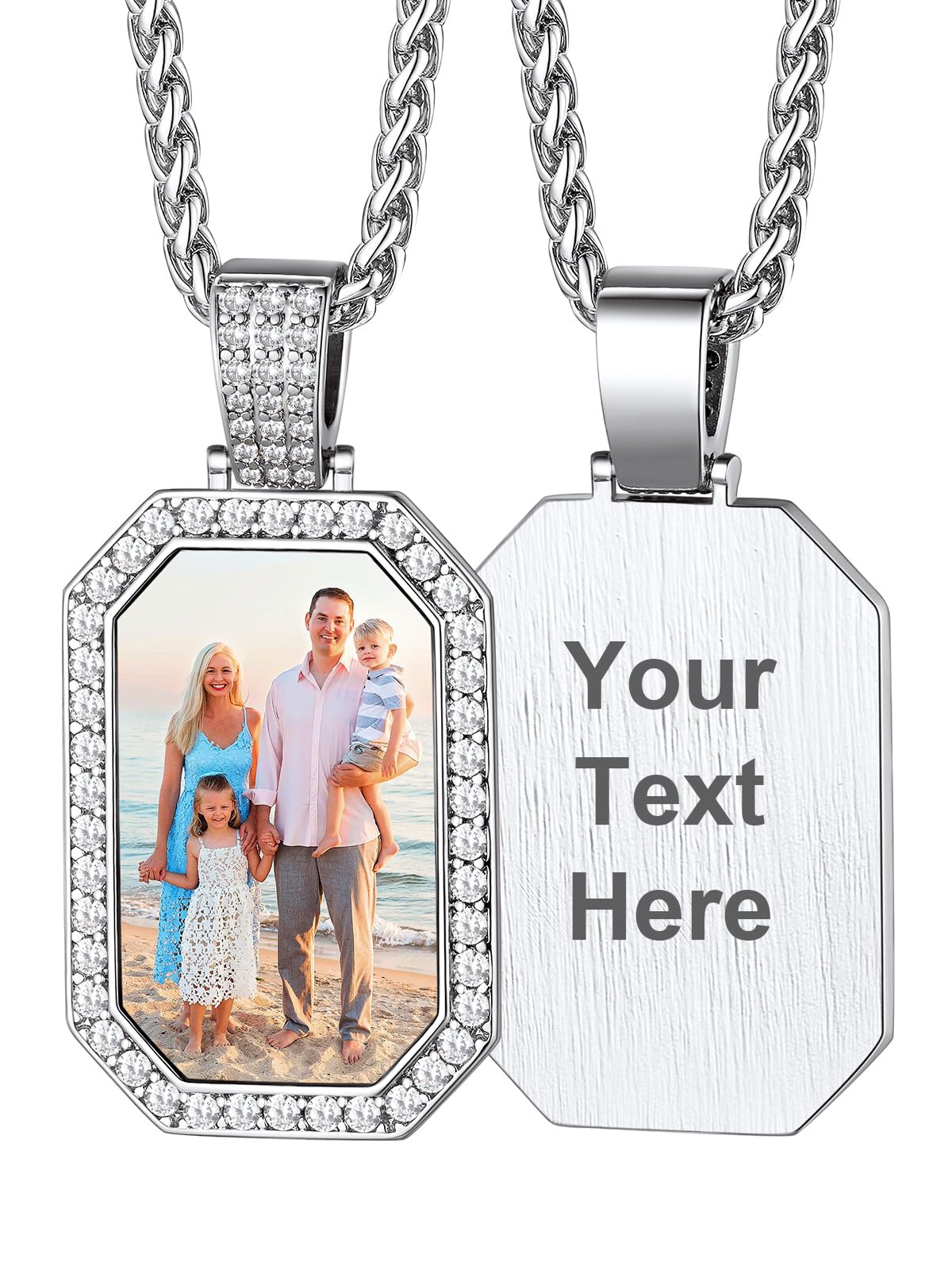 Custom4U Picture Necklace Personalized Photo Circle Chain for Men Women