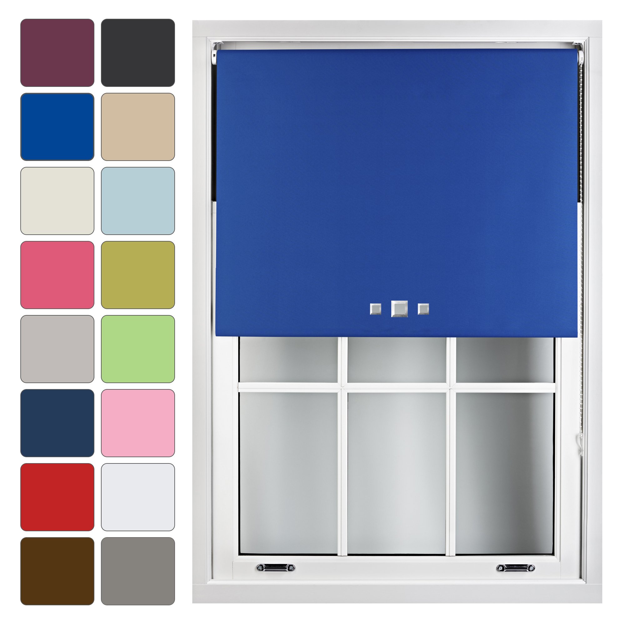FURNISHED Blackout Roller Blind with Triple Square Eyelets Made to Measure, Blue, 210cm x 165cm