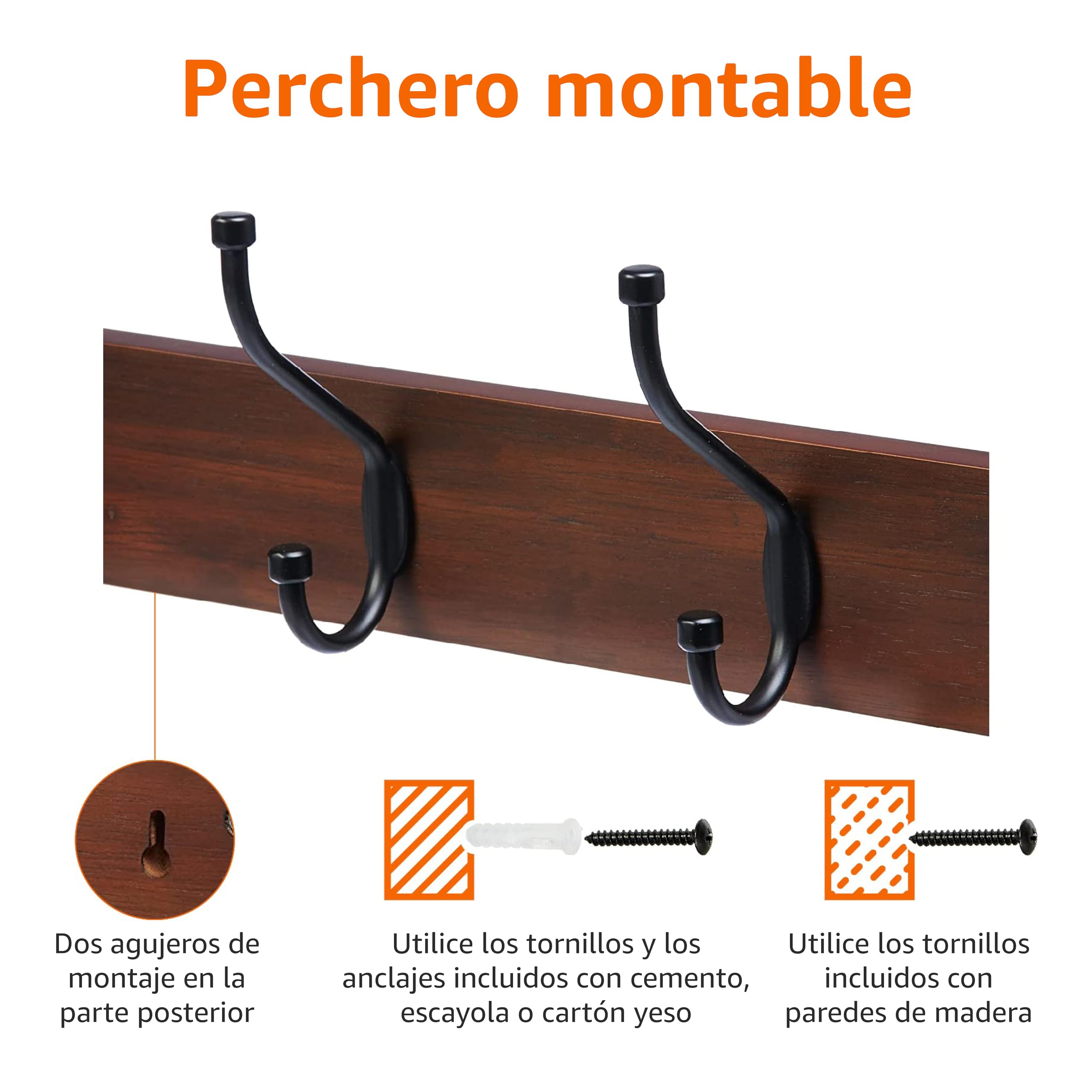 Amazon Basics Rectangular Perchero de Montaje en Pared, Nogal Claro