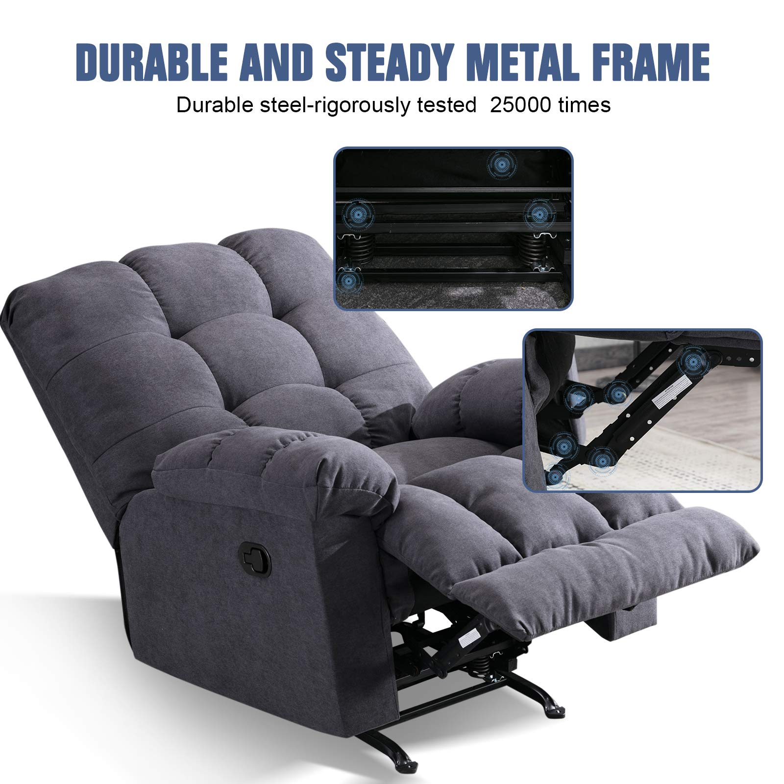 ANJ Rocker Recliner Chair Adjustable Overstuffed Fabric Manual