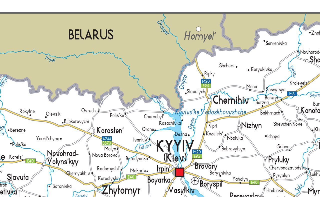 Mapa drogowa Ukrainy - papierowa laminowana (A1 rozmiar 60 x 84 cm)