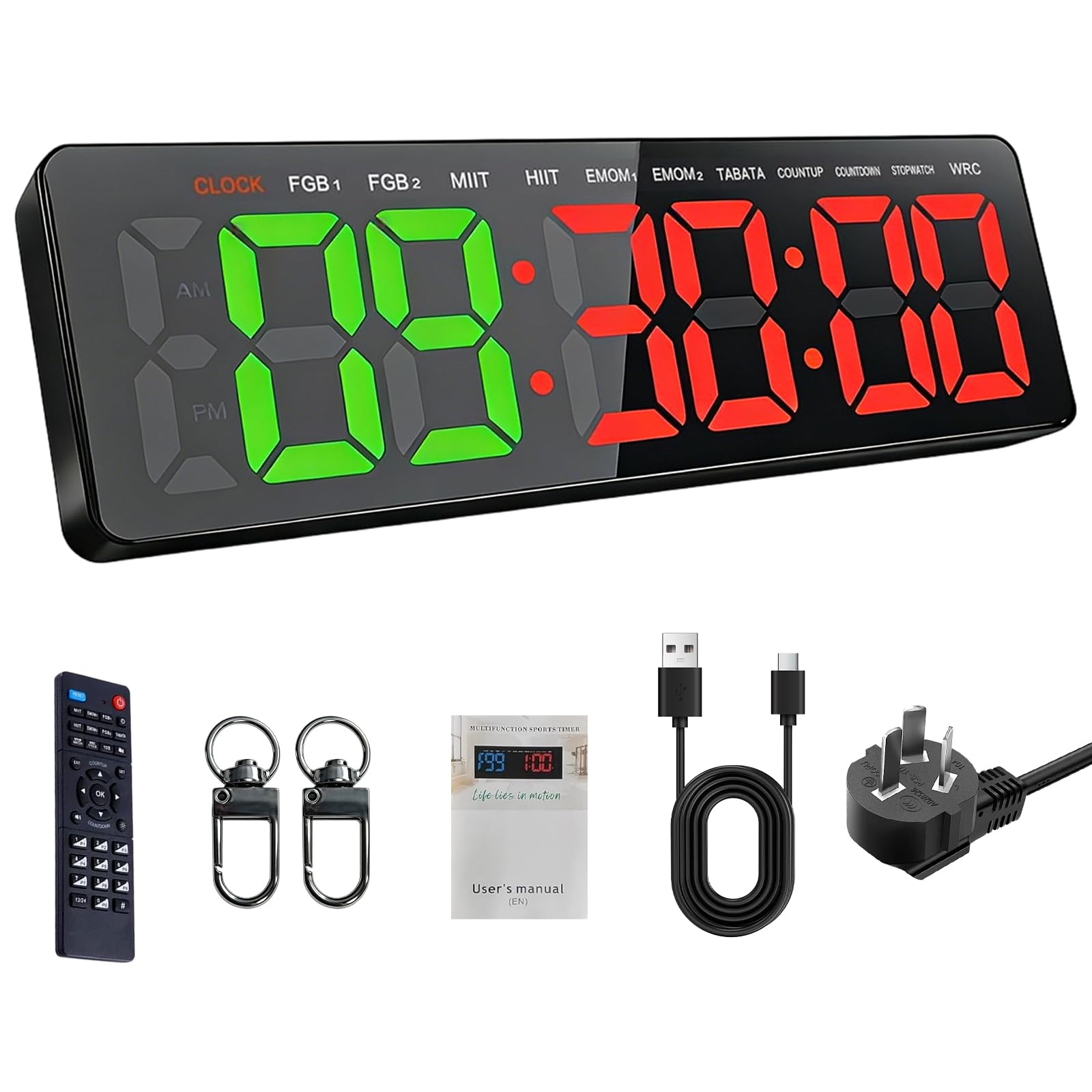 Kocusu Gym Clock Timer, 16.5" Gym Count Down Timer, Interval Timer Clocks with 6 Exercise Modes, Count Up/Down, Remote Control, LED Digital Wall Clock for Home, Office and Classroom