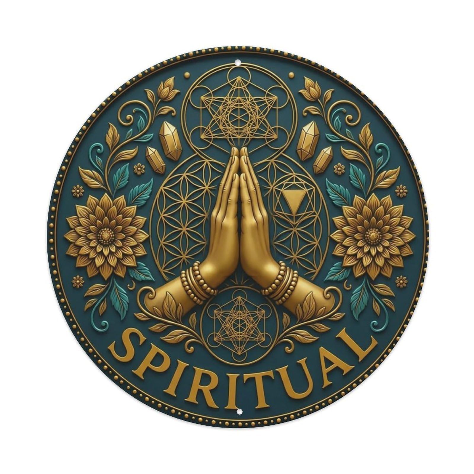 Vintage Namaste Praying Hands Spiritual Flower Zen Yoga Metal Tin Sign