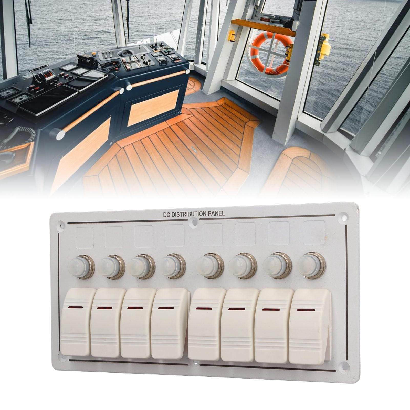 Pannello Interruttori a Levetta a 8 Gruppi con Protezione da Sovraccarico, Controllo Impermeabile per Barche, Yacht, Alluminio, 9,4x4,6 Pollici