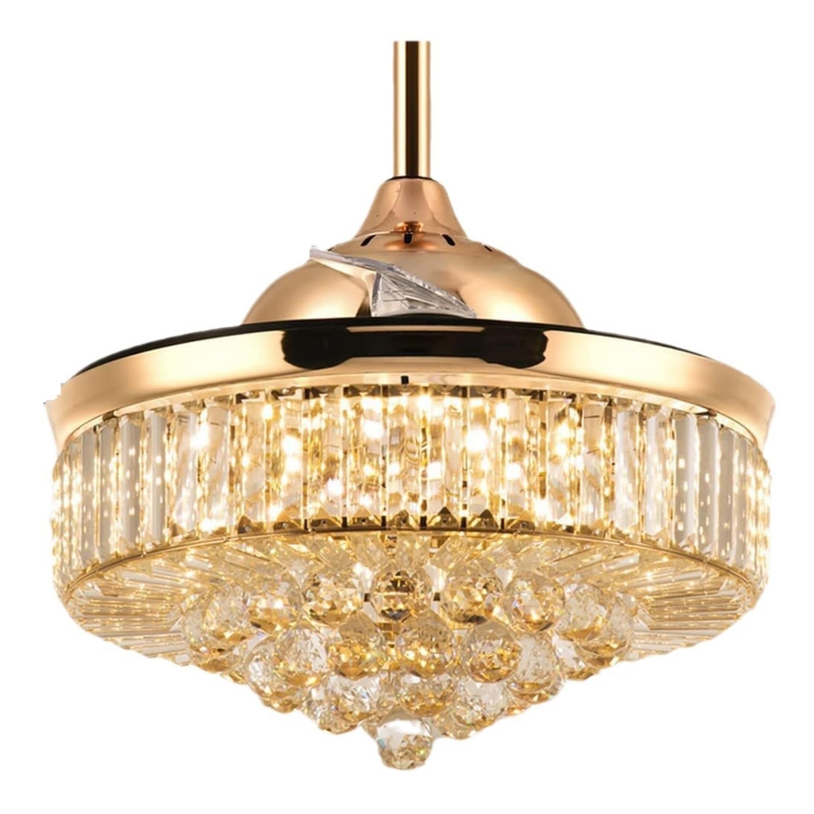 ERETYRET Crystal Lamp Invisible Fan Home Lighting Bedroom with Remote Control Frequency Conversion Living Room Ceiling Quiet Cooling