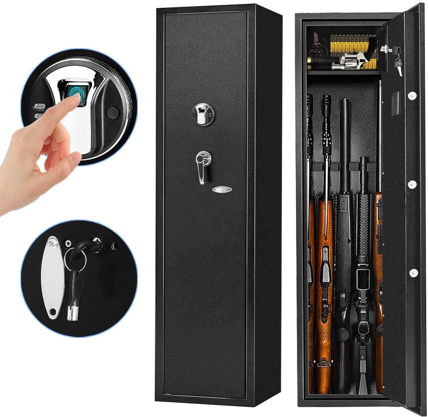Safe Box, Fireproof Waterproof Safe Cabinet Safes Biometric Rifle Gun Safe, Gun For Rifles And Shotguns, Fingerprint Long Gun Safe For Home, Quick Access 4-Gun Security Cabinet For Rifles, With R