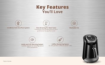 Arzum Okka Minio Turkish Coffee Machine, 4 Cup Capacity, Anti-Overflow System, 480 W, Chrome