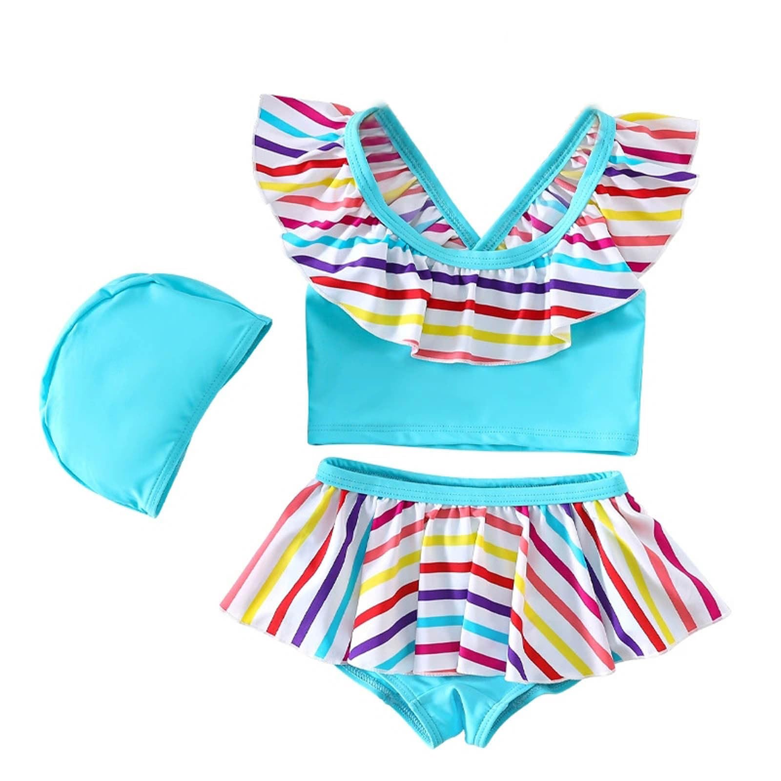 Generisch Bañador deportivo de dos piezas para niñas con falda de volantes y estampado floral para niños pequeños y niños, ideal para nadar en la playa