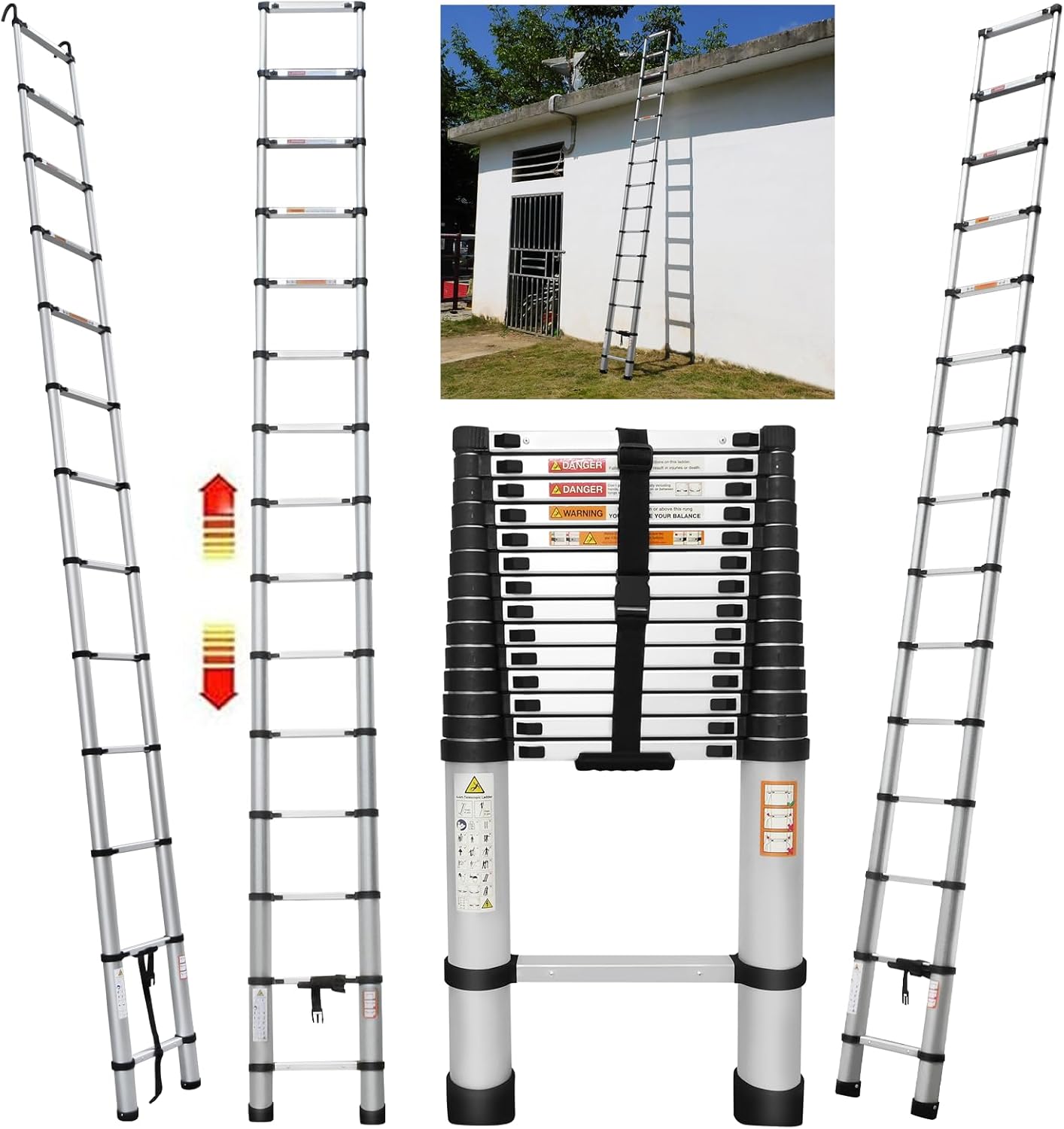 4.4M/14.4FT Telescopic Ladder MultiPurpose Aluminium Portable