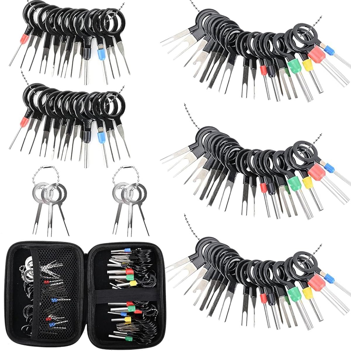 STHIRA® 80Pcs Terminal Removal Tool Kit, Full Size Metal Pin & Blade Extractors with Durable Bag, Universal Connector Pin Removal Tool, Reusable Car Repair Tools for Cars, Motorcycles & Appliances
