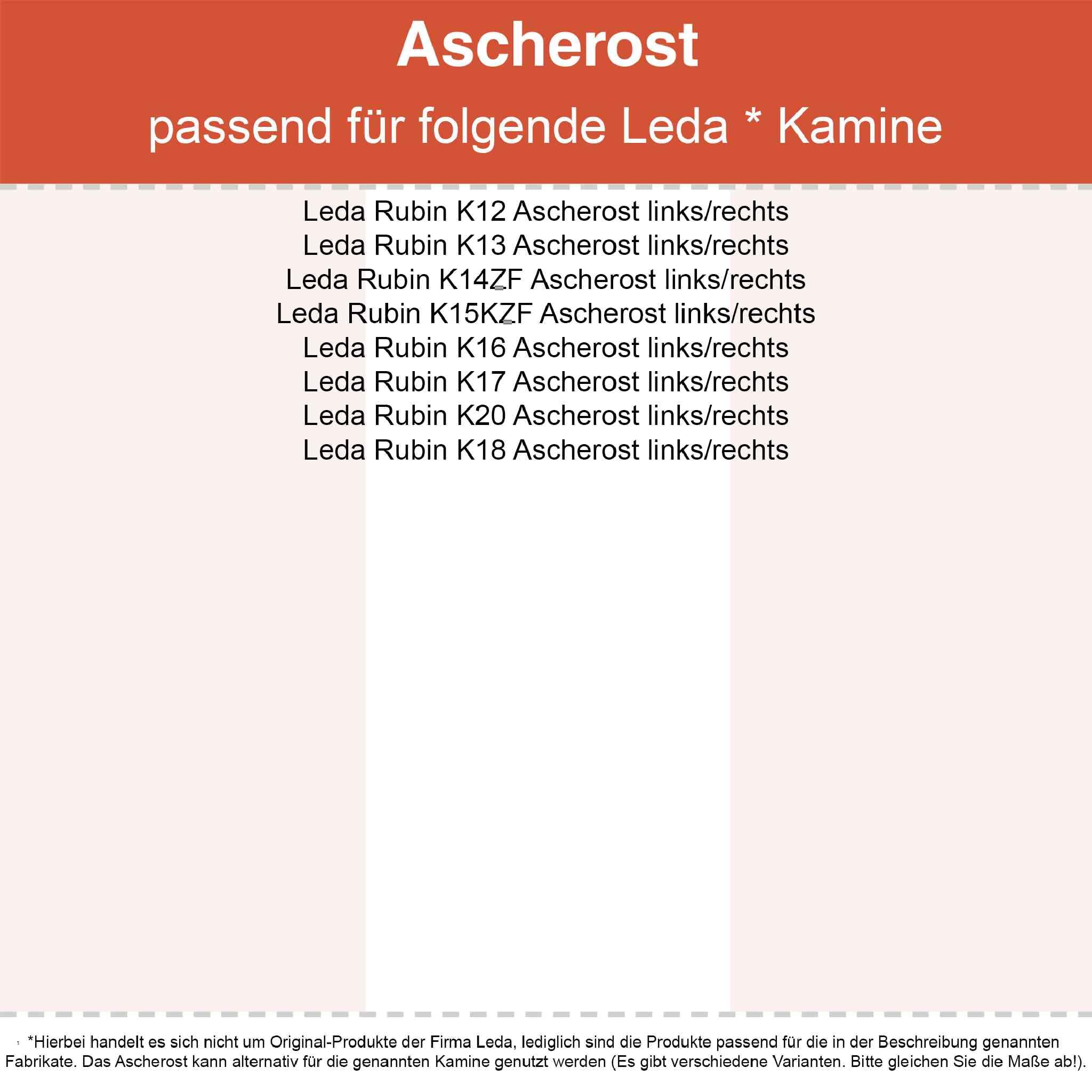 Kaminrost/Ascherost Eckig 203 x 150 x 15 mm links/rechts passend für Leda ** Kaminöfen inkl. Modellübersicht - Ascherost Kamin aus massivem Stahl - Feuerrost feuerfest & hitzebeständig