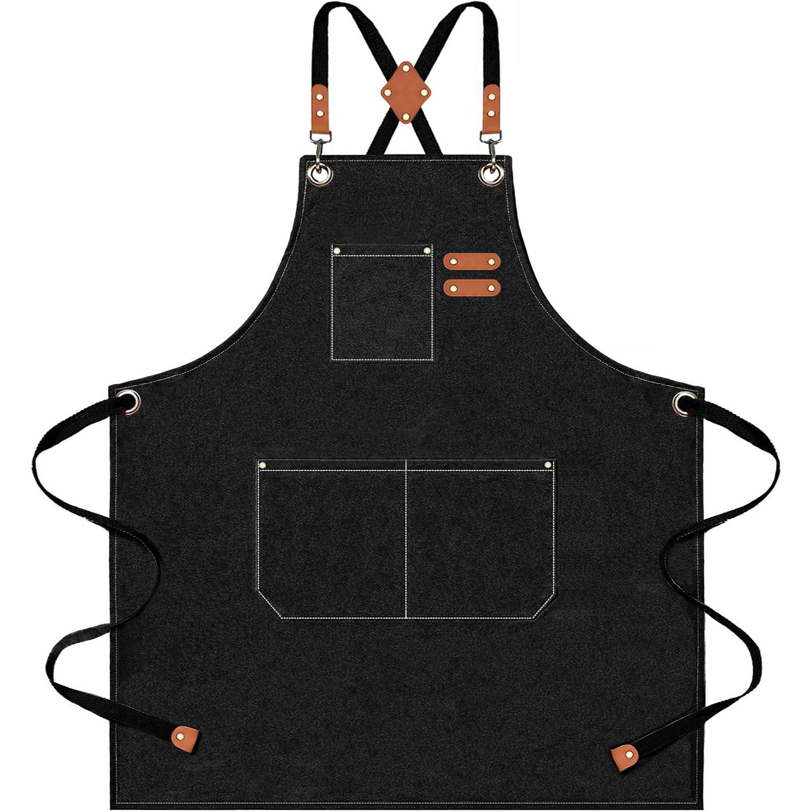 AFUN Aprons for Men Women with Large Pockets, 16-Ounce Cotton Canvas Cross Back Apron Black