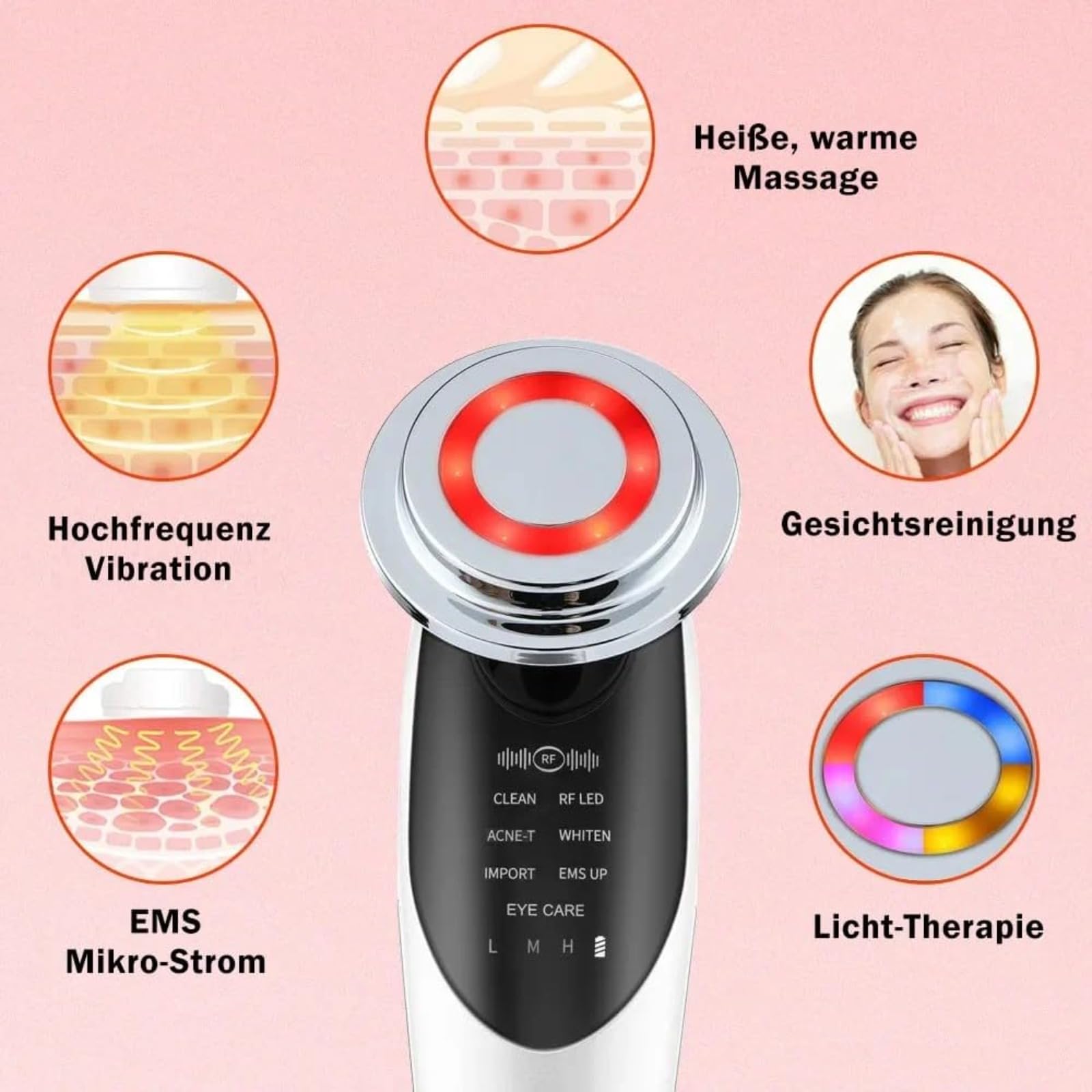 EMS Gesichtsmassagegerät GlowLift, Straffend Glättend Mikrostrom Anti-Aging tägliche Gesichtspflege (Weiß)