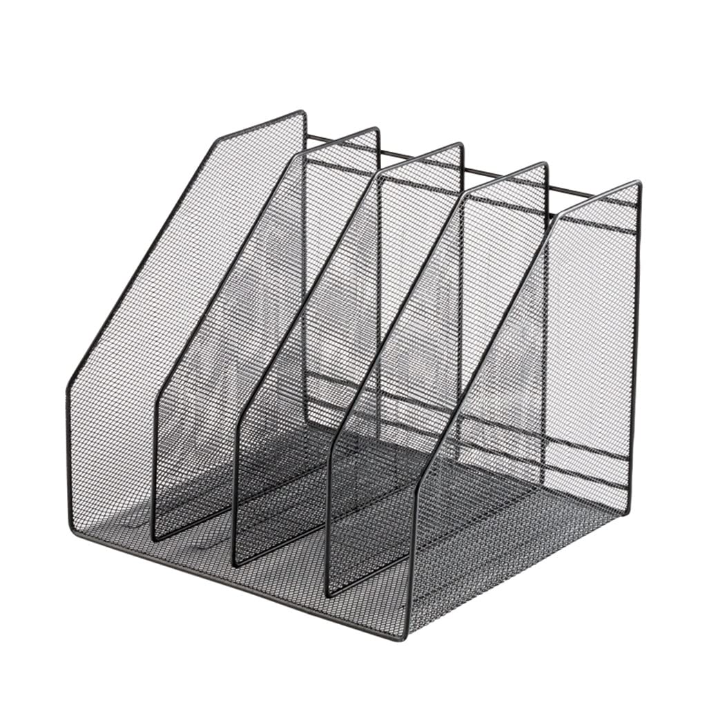 Zeitschriftensammler aus Metallgeflecht, 4 Fächer, Schreibtischaufbewahrungslösung, 28,5 x 25 x 24 cm, perfekt für Zuhause und Büro, Schwarz