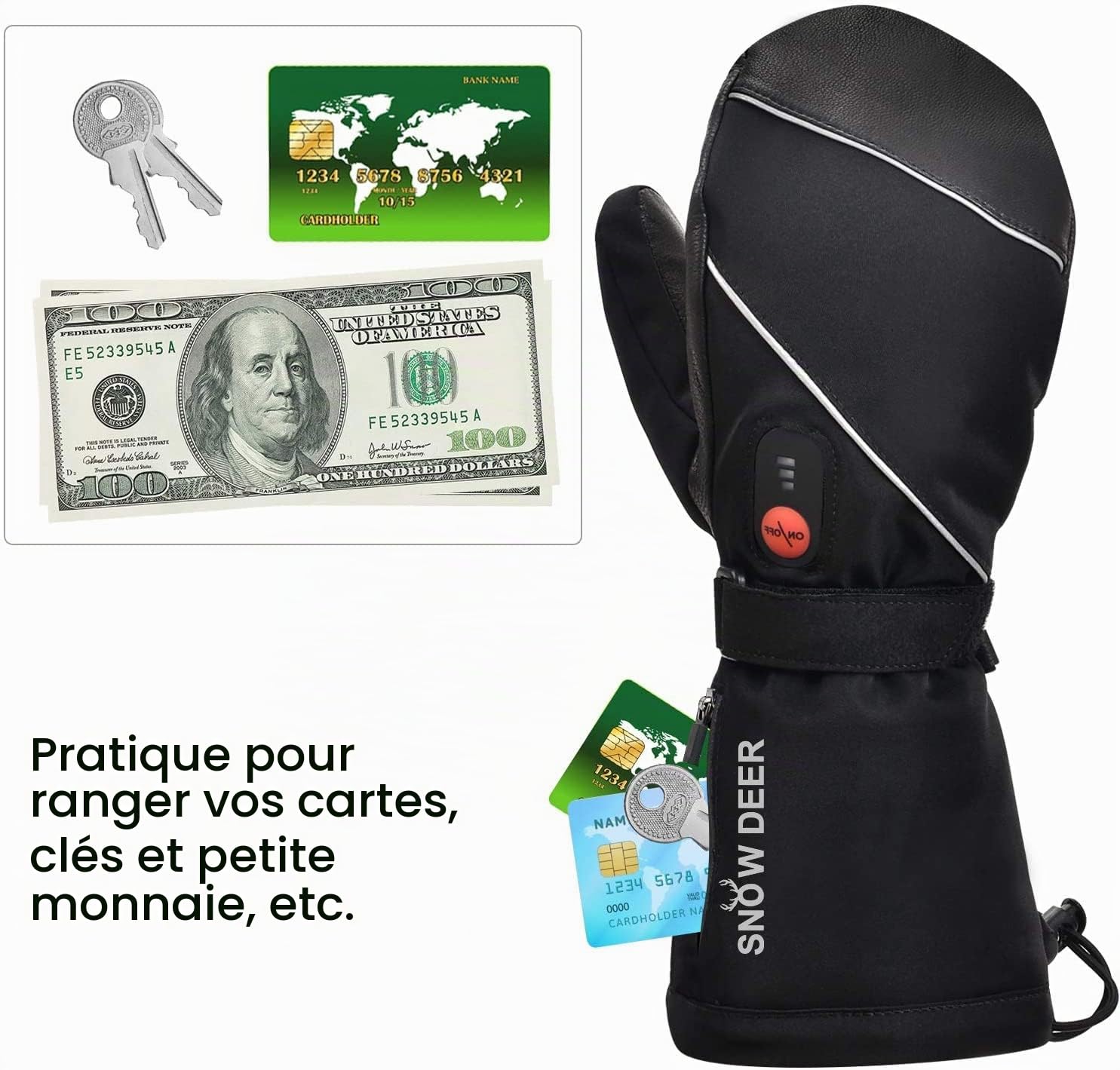 SNOW DEER Gants Chauffants 7.4V 2200mAh Rechargeable pour Ski, Hommes Femmes, Hiver, Motards, Neige, Camping, Randonnée - Chauffe-Mains