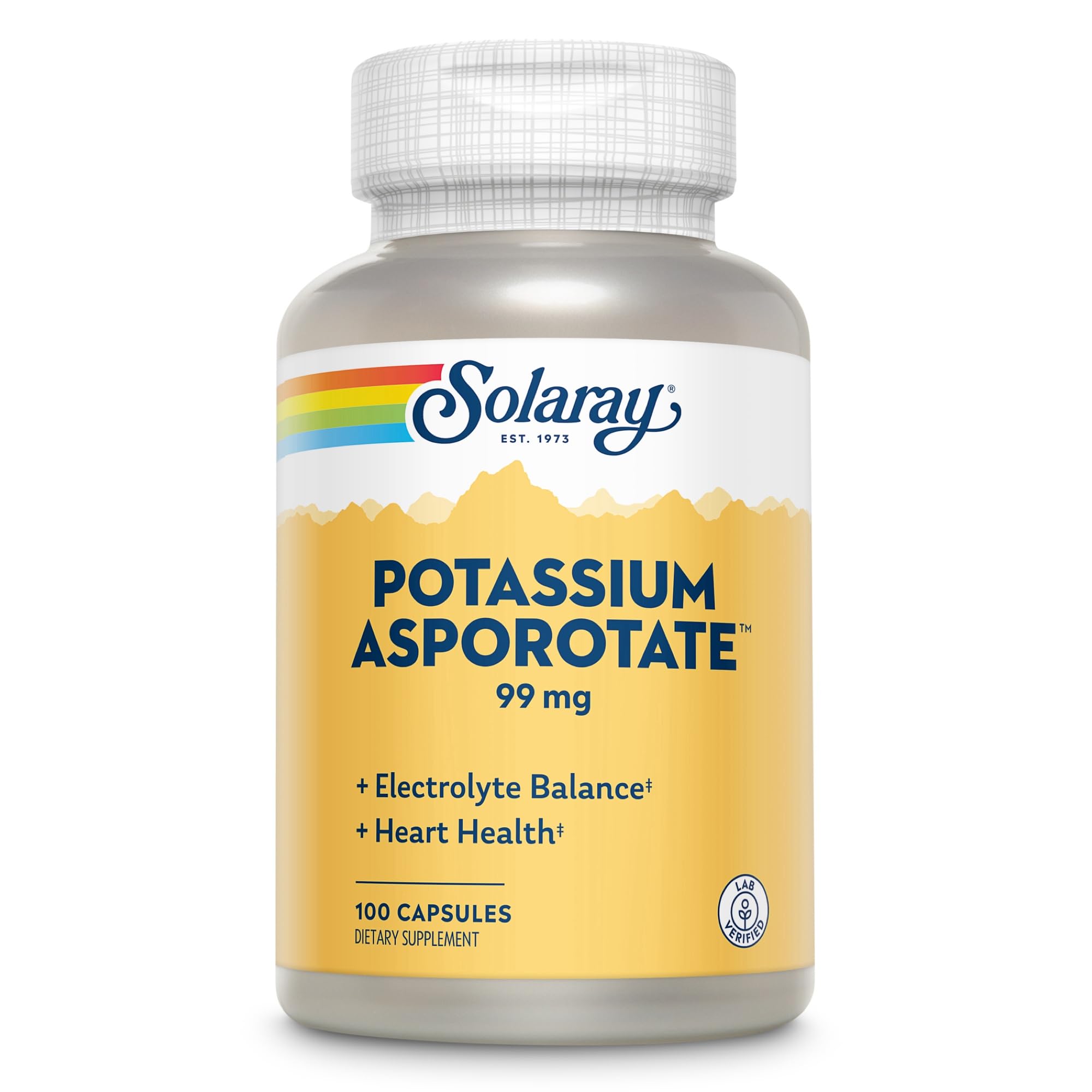 Solaray Potassium Asporotate Chelated Supplement, Electrolyte Balance & Heart Health Support, 100 Servings, 100 Capsules 100 Count (Pack of 1)