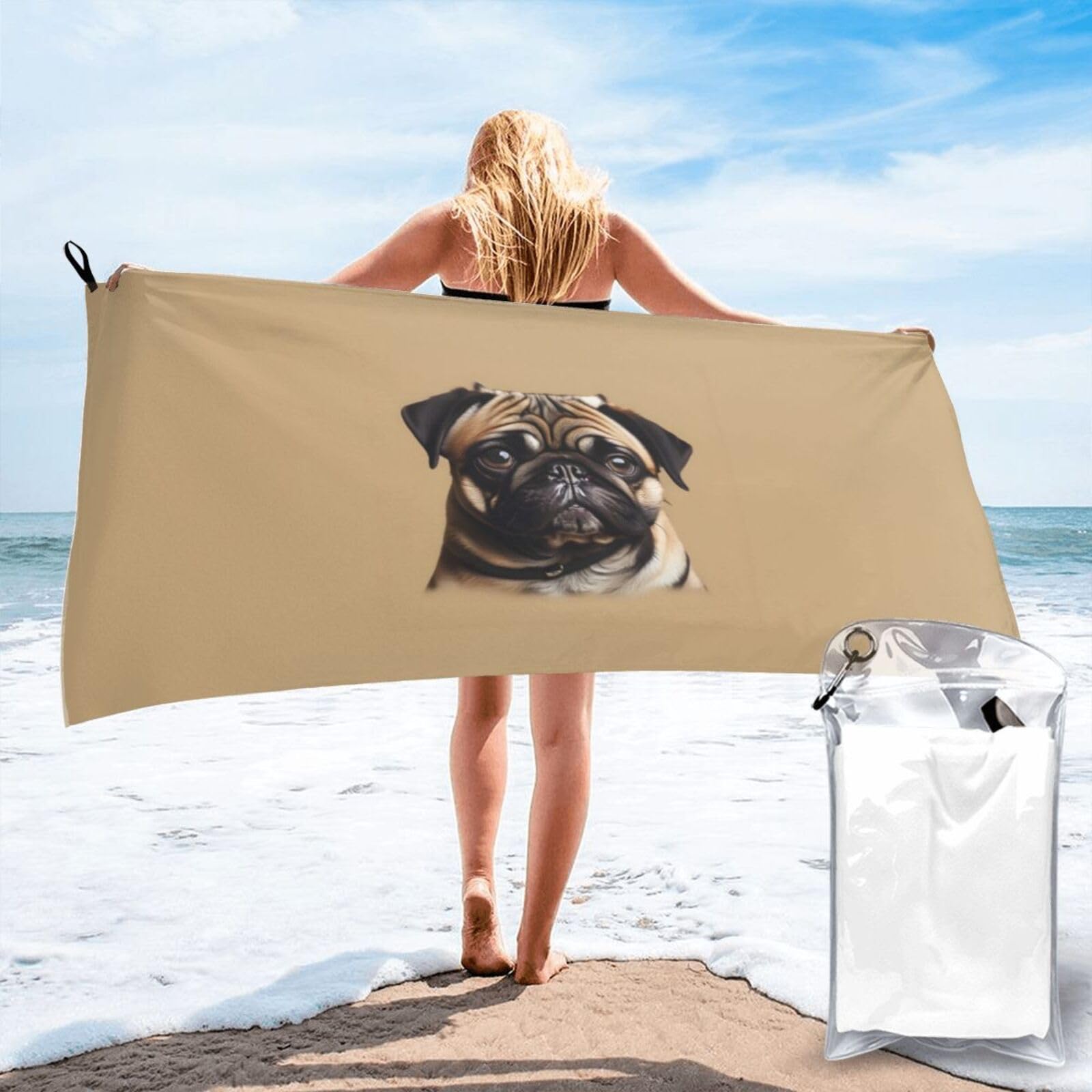 JBJGKHLP Pug Dogs Print Quick Dry Portable Towel For Beach Camping Hiking Yoga Fitness Outdoor Adventures