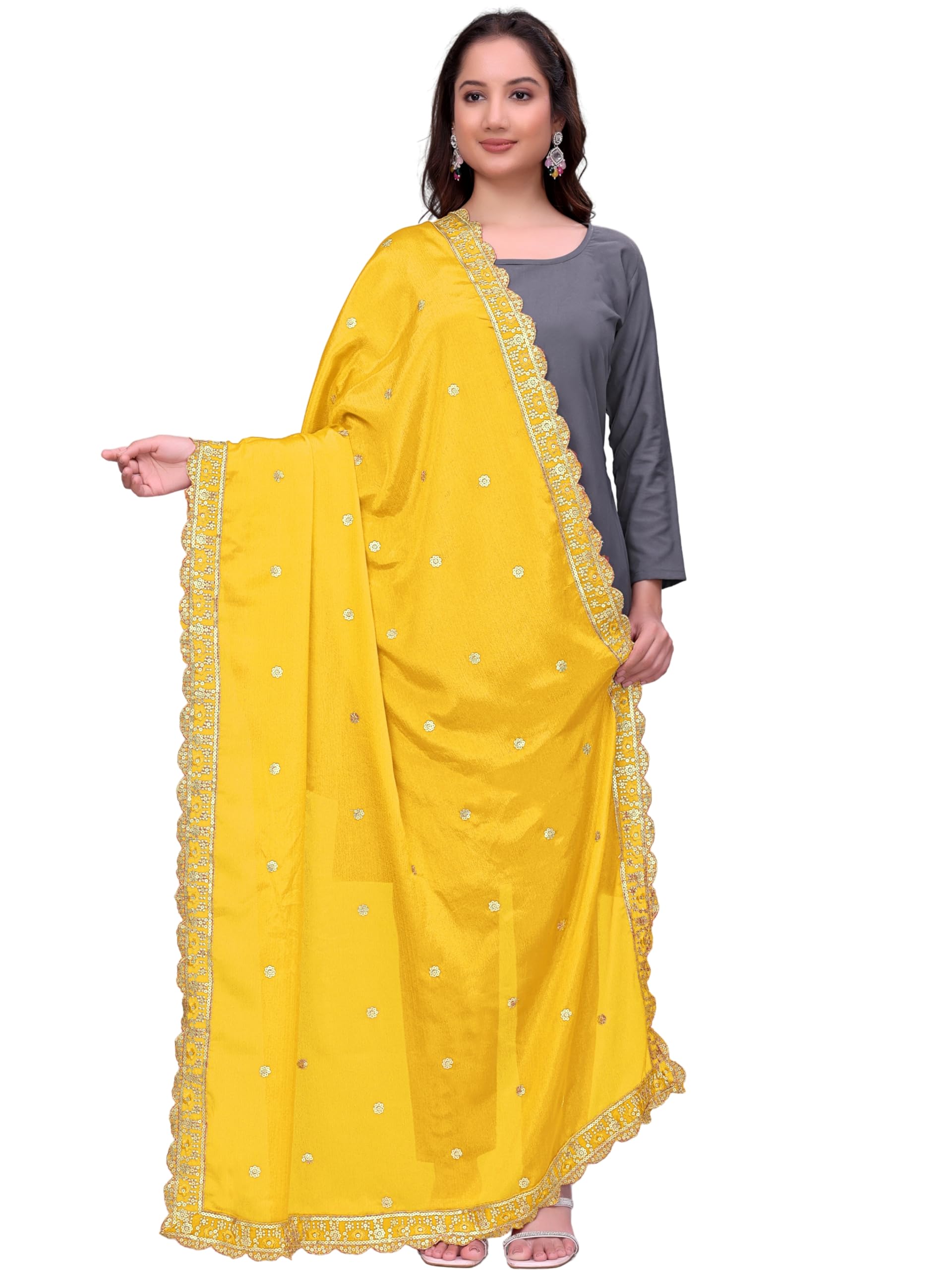 Chinon Silk Embroidery And Sequins Work Floral Dupatta-image-11