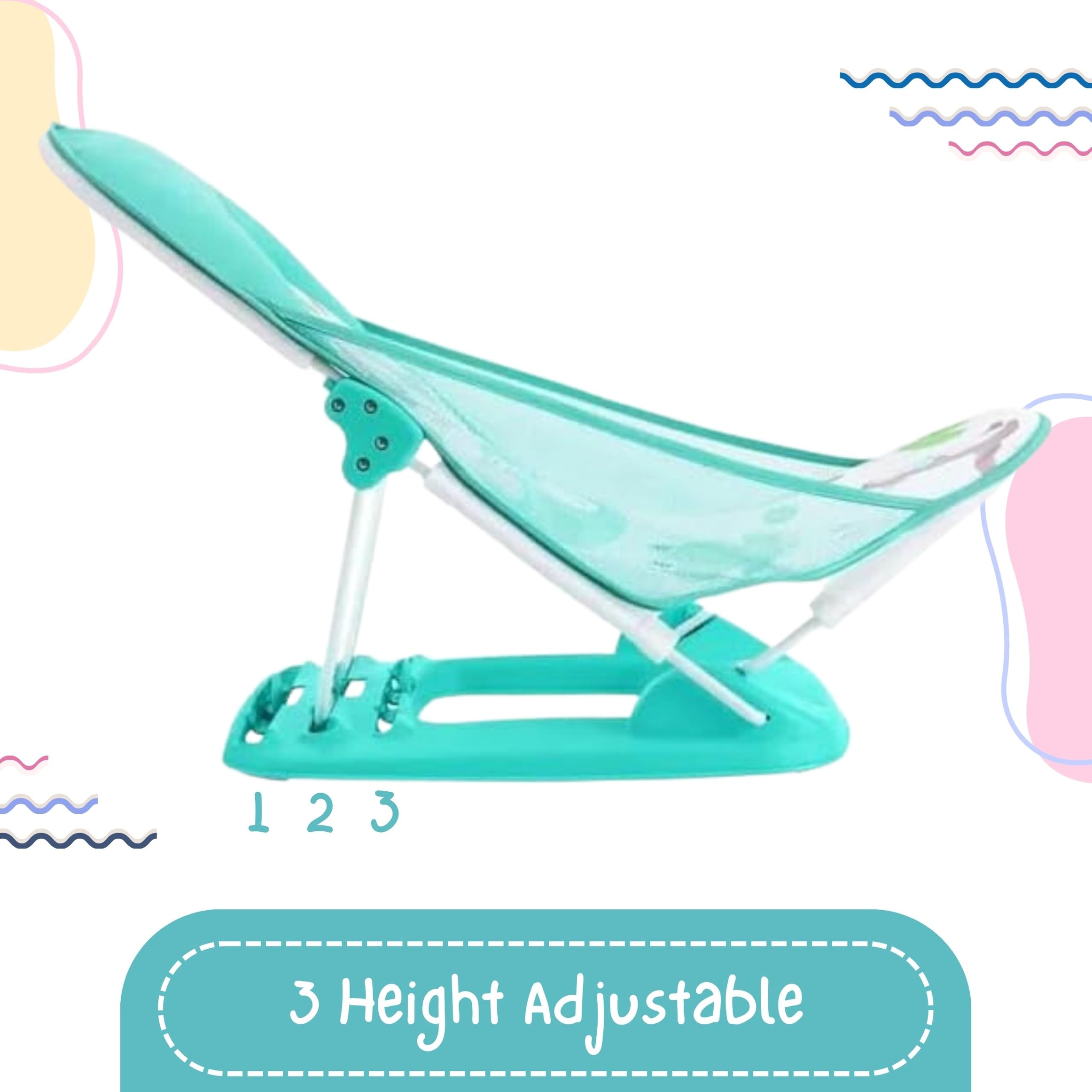 OBABY Newborn Baby Bather Foldable/Reclining/Quick Dry/Portable/Soft Cushion/Non-Slip 3 Position Adjustable, Printed and Colorful Infant Bather for Daily use. (0-18 Months) - Image 4 thumbnail