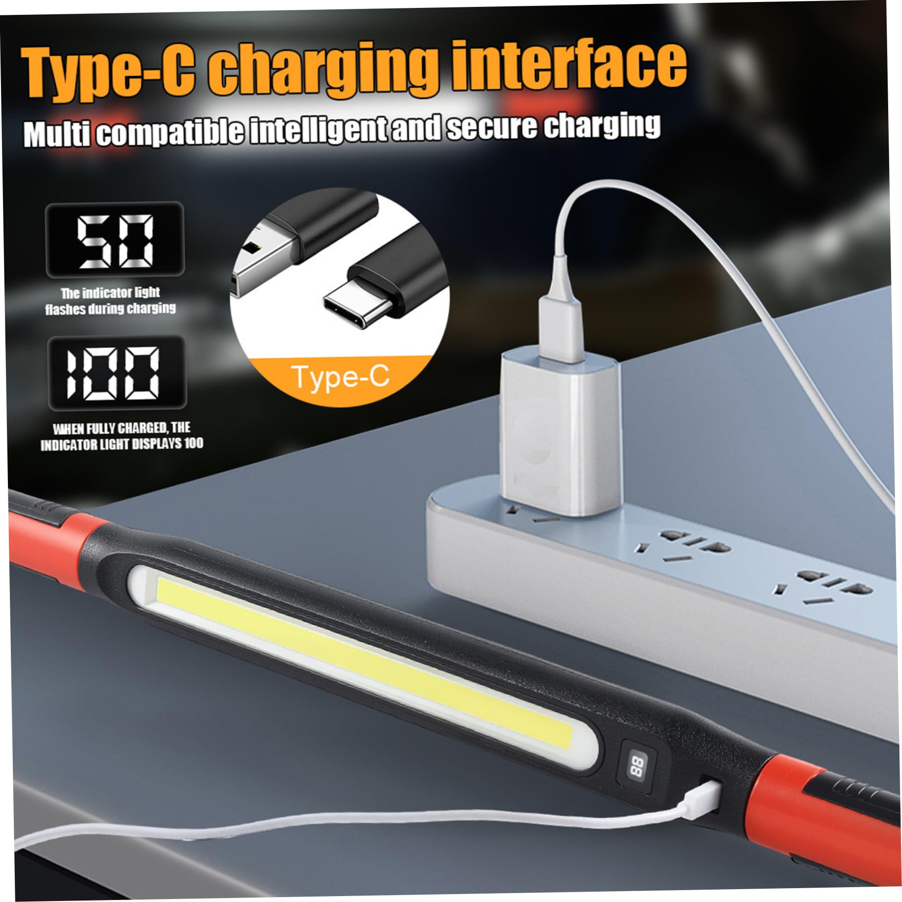 Luz de trabajo recargable magnética, barra de luz de trabajo debajo del capó con 3 modos de iluminación para mecánico/reparación de automóviles/garaje, 2 uds.