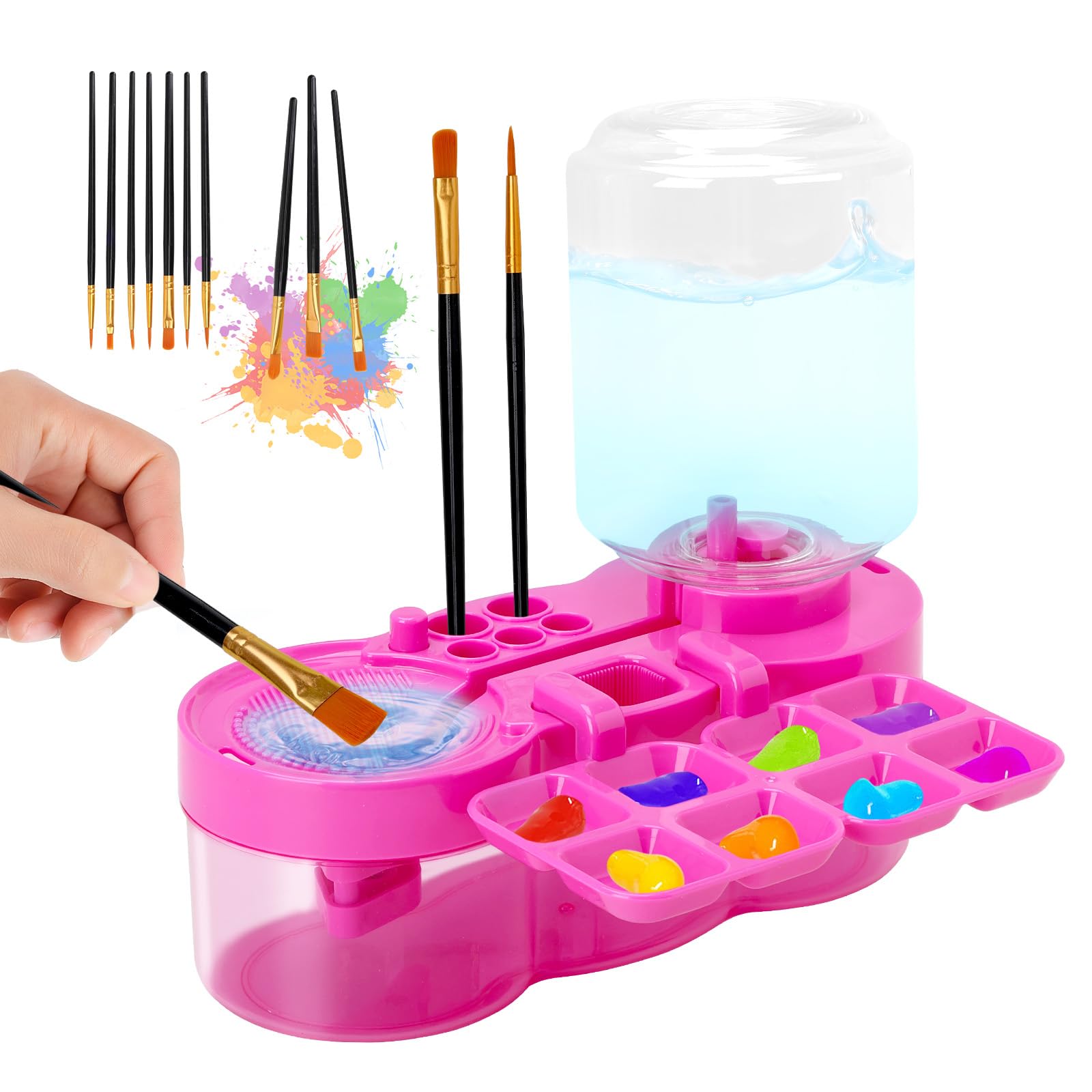 Detergente per pennelli, con 10 pennelli, rosa | risciacquo a ciclo dell'acqua con portapennelli e pallet, Brush Cleaner, Brush Rinser, per acrilico e colori a base d'acqua