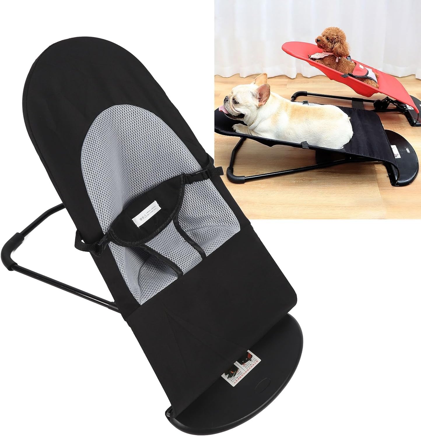 Alloy Steel Portable Dog Rocking Bed, Swinging Comfortable Pet Bouncer for Small Dogs, Corgi, Teddy - Cat Rocker Chair, black-image-1