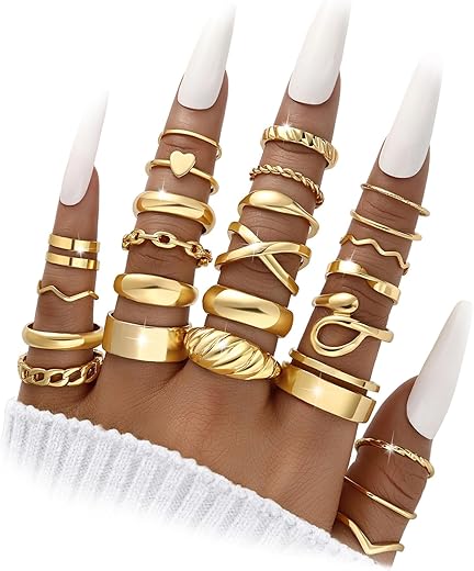 25-Piece Gold Knuckle Ring Set for Women