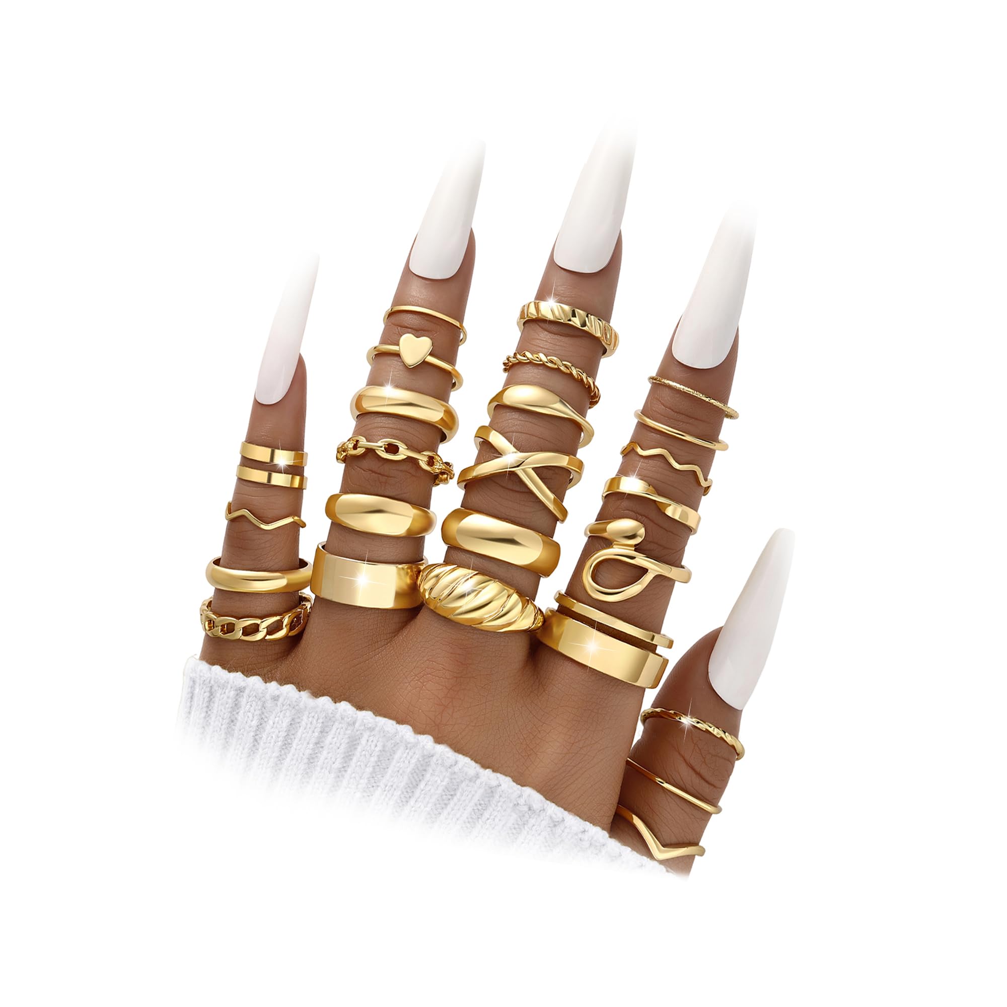 YEEZII 25 Pcs Gold Knuckle Rings Set for Women, Cute Stackable Finger Midi Rings, Dainty Chunky Stacking Statement Womens ring pack
