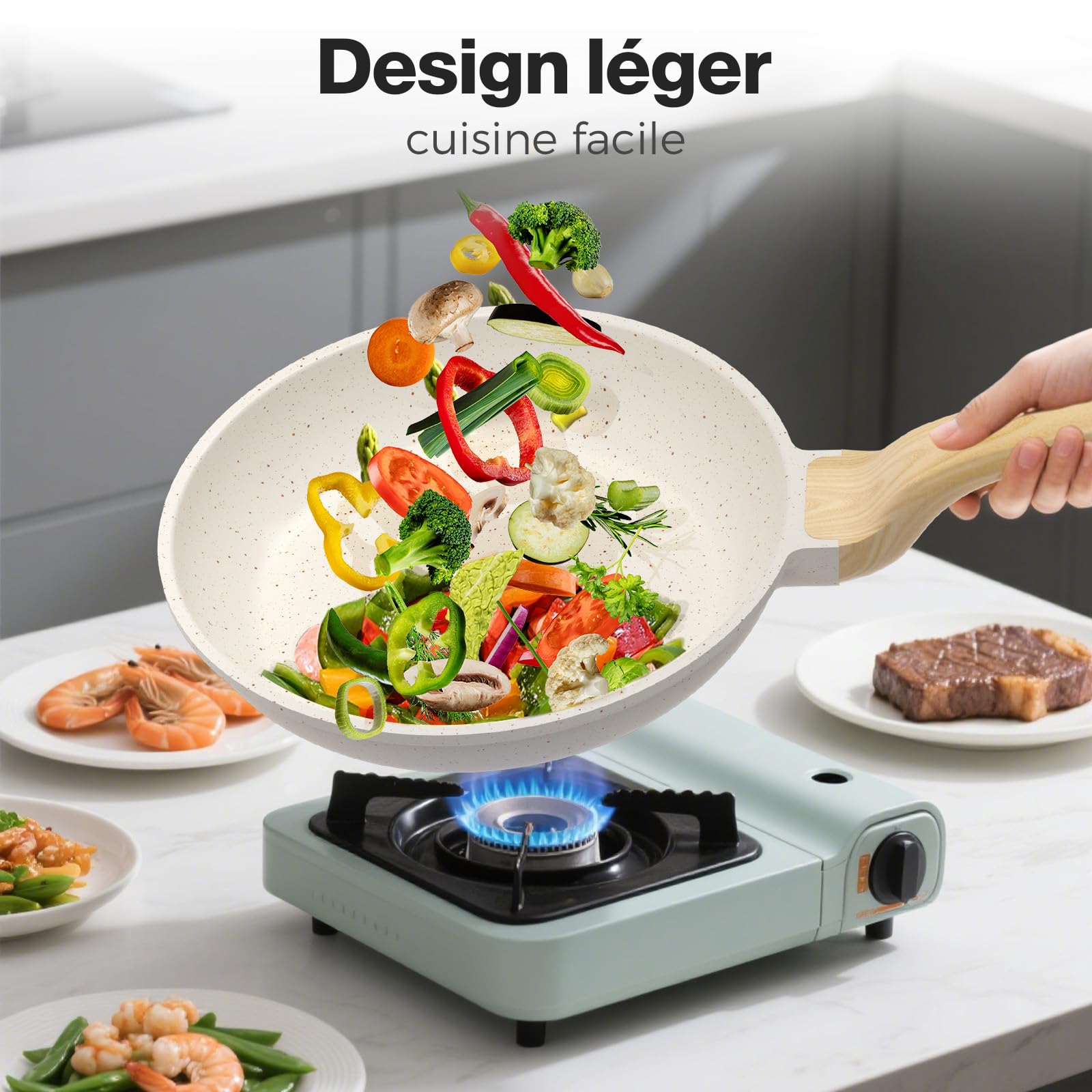 YASHE Ensemble de poêles antiadhésives, 3 pièces – Poêles en granit de 20/24/28 cm, compatibles induction, saines et durables, idéales pour les omelettes et la cuisine quotidienne, blanc