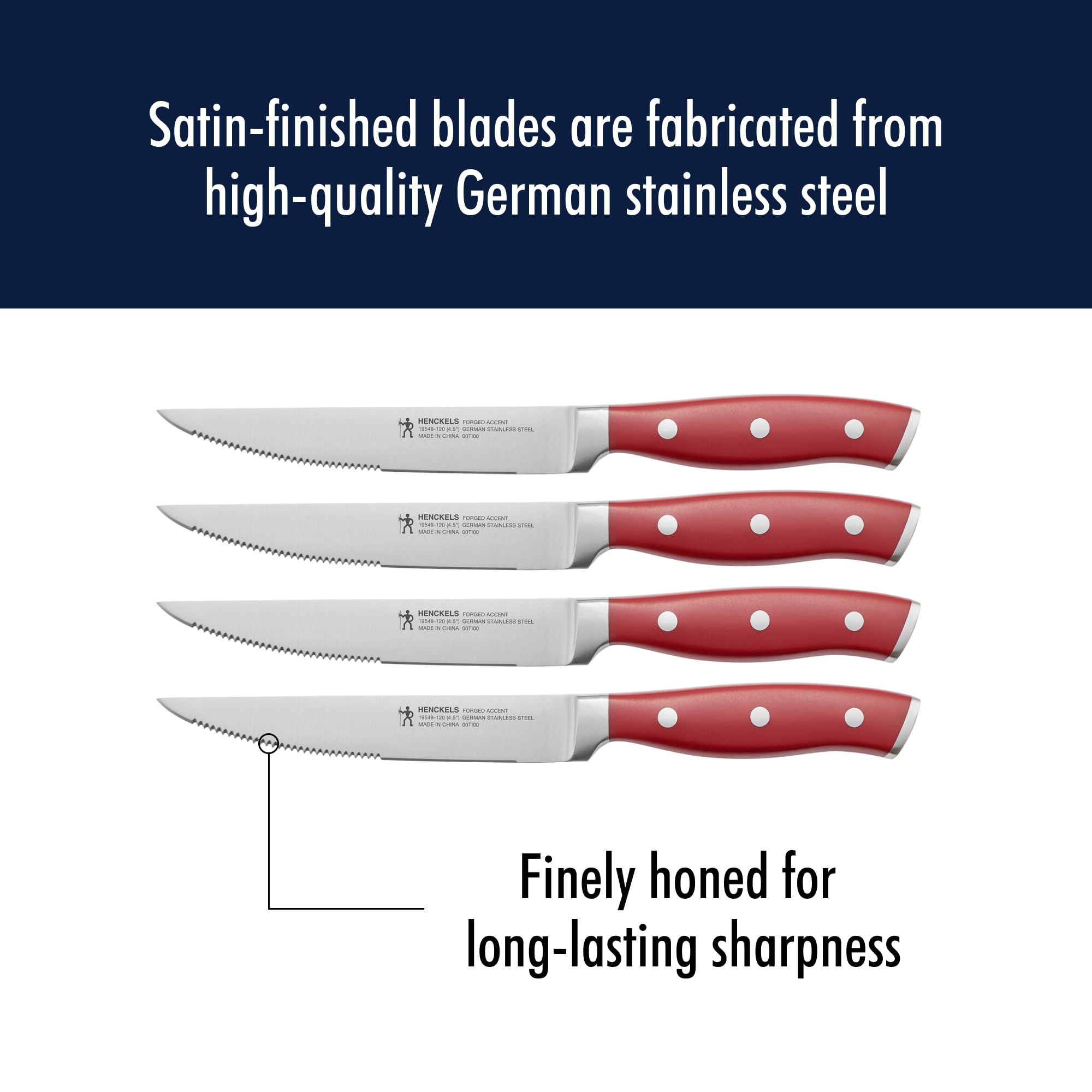HENCKELS - Cuchillos para carne, acero inoxidable, Rojo, 4-pc