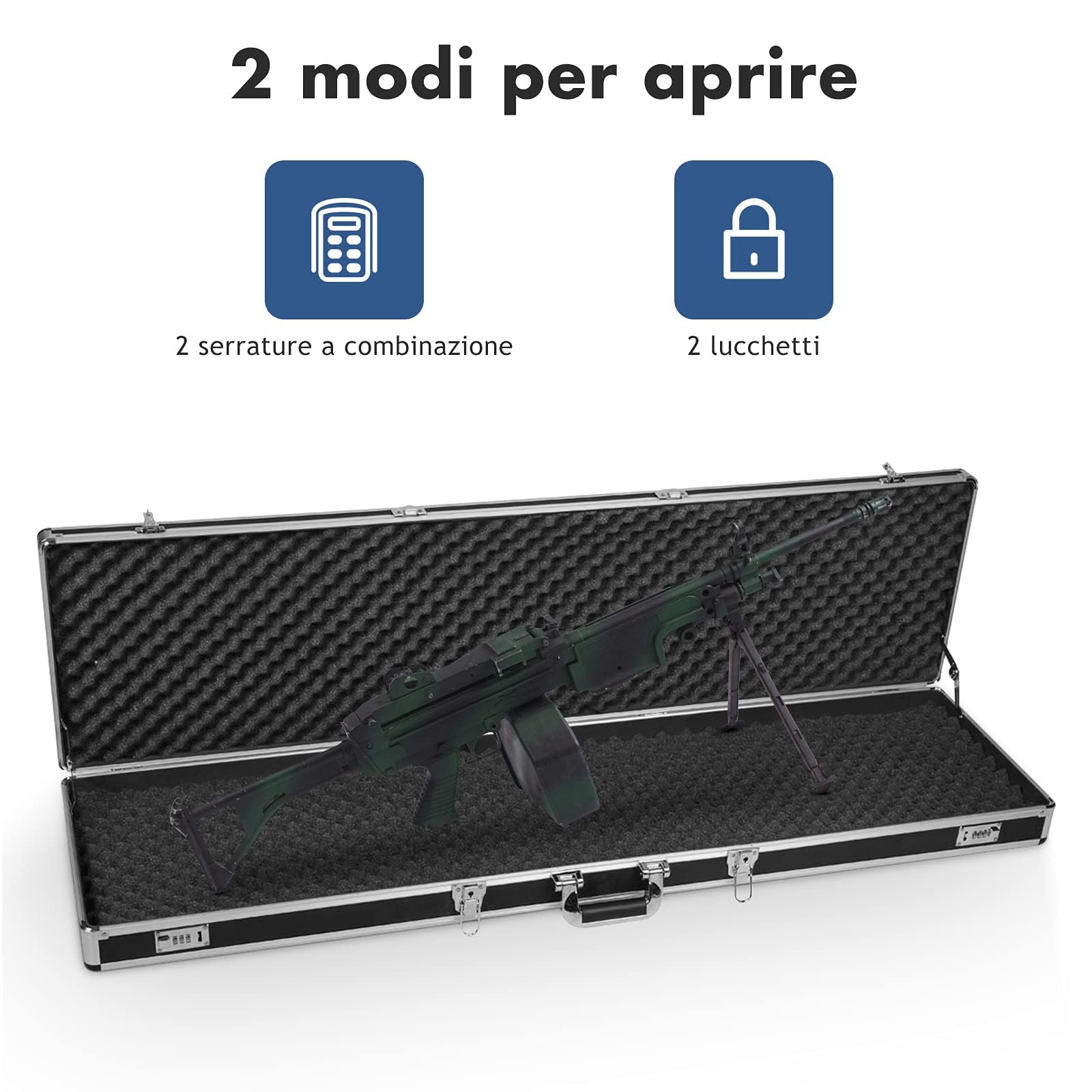 RELAX4LIFE Custodia Rigida in Alluminio per Fucili, Valigetta Dura con Imbottitura Protettiva Interna in Schiuma, Cassetto Portatile per Armi con Chiusura di Sicurezza per Fucili
