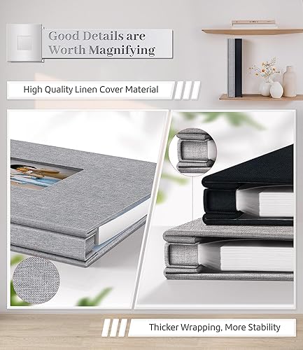 Miniatura 63 de Álbum de fotos autoadhesivo para fotos de 3 x 5, 4 x 6, 5 x 7, 8 x 10, 40 páginas, cubierta de lino con ventana de exhibición, libro de fotos, Negro