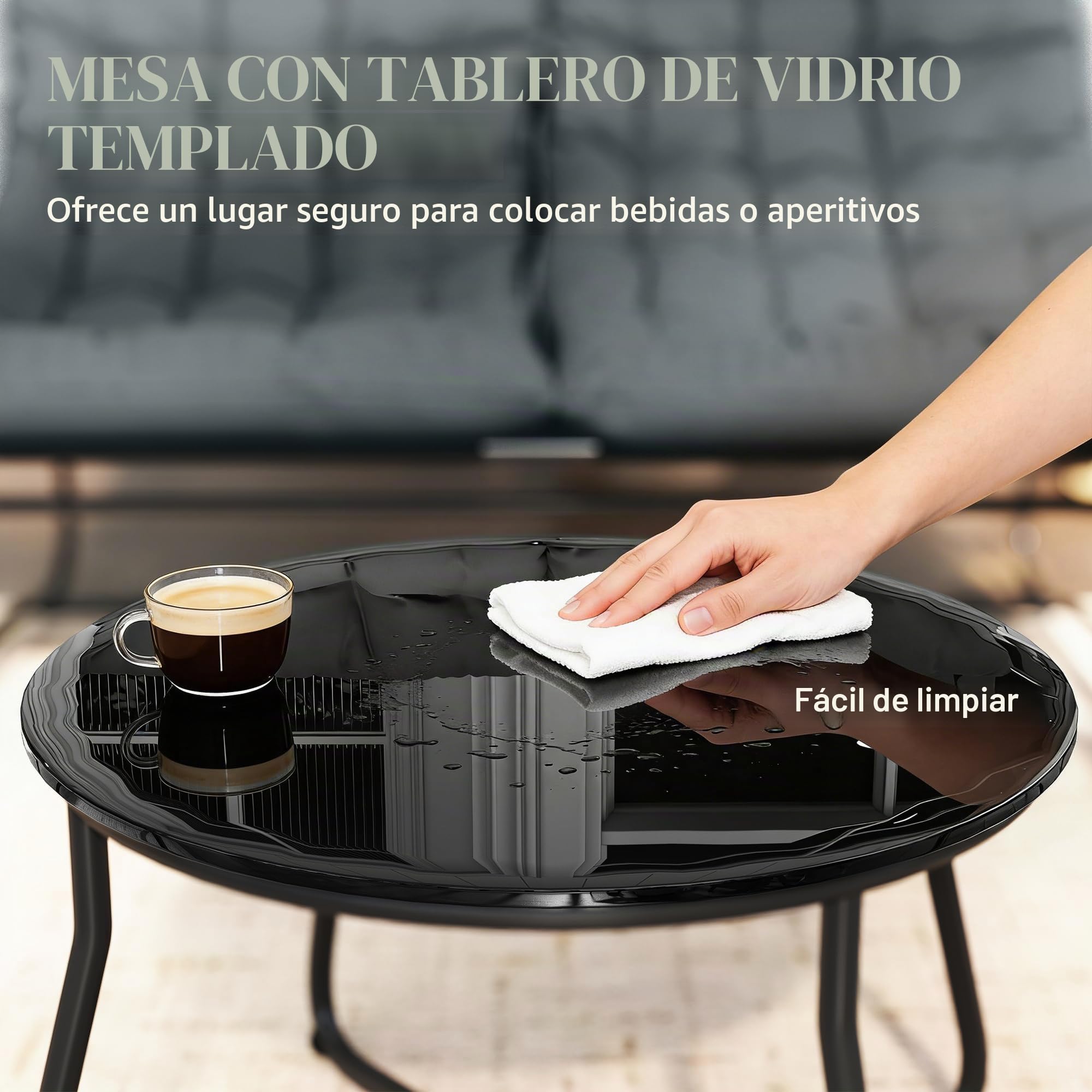 Outsunny - Salón de jardín, 4 piezas, con cojines gruesos, 8 cm, acero gris | Conjunto de muebles al aire libre, Textilene transpirable, mesa de café de vidrio templado, terraza balcón moderno