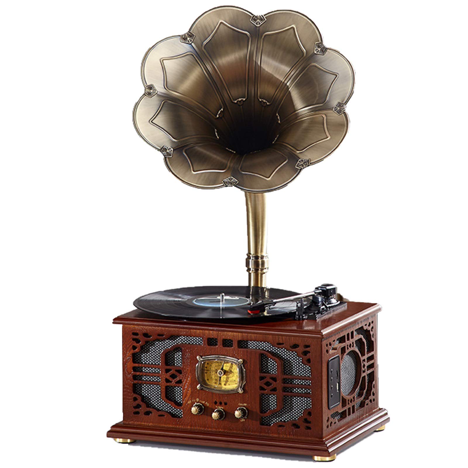 Altavoz Bluetooth Retro, Altavoces con Forma gramófono con Tocadiscos Vintage con reproducción Tarjeta TF, reproducción Disco U, Bluetooth inalámbrico, Estilo fonógrafo decoración y Entretenimiento d