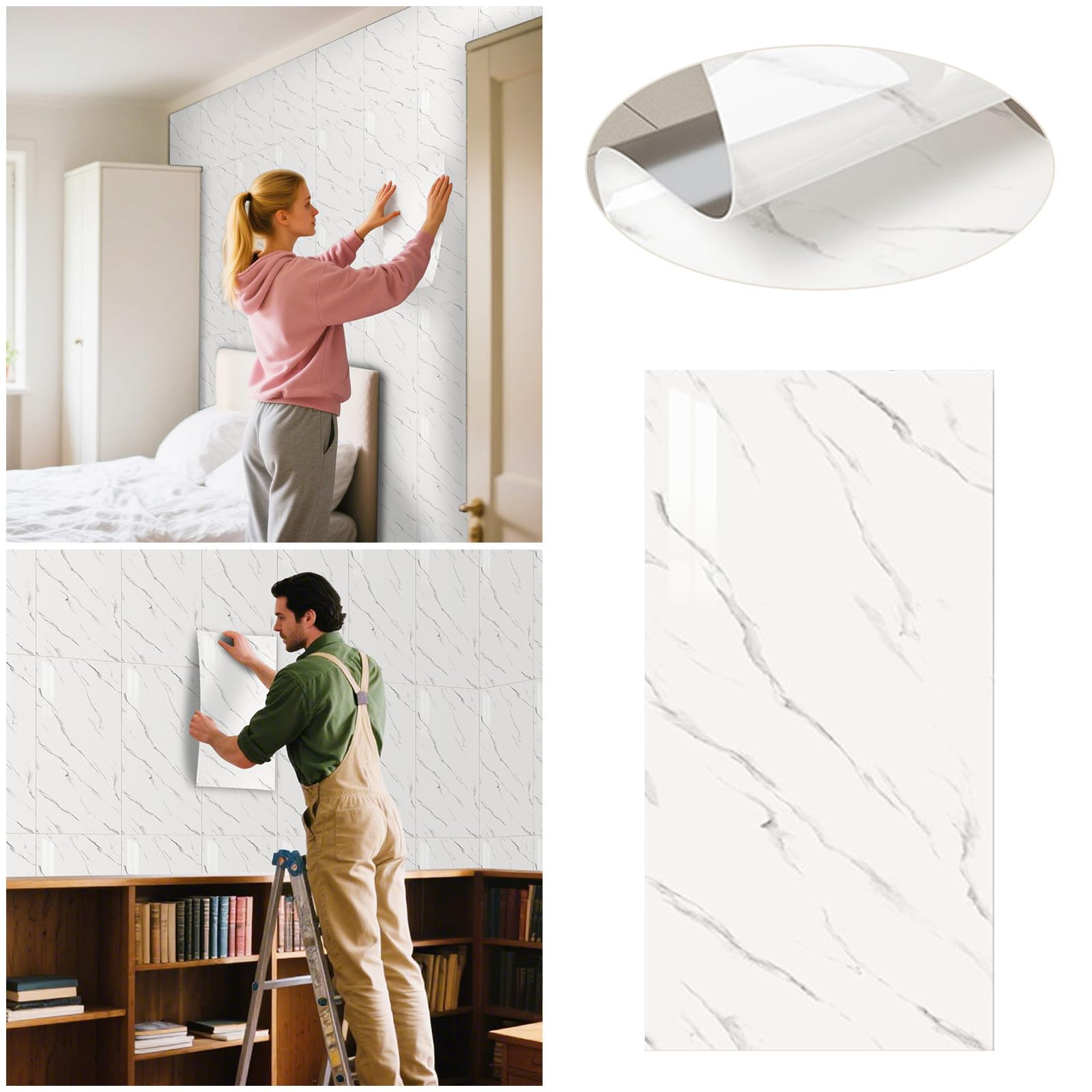 Pegatinas de azulejos de mármol de 60 x 30 cm, 10/20 piezas de azulejos de pared autoadhesivos impermeables, azulejos adhesivos para baño, cocina, salpicaduras (20 unidades)
