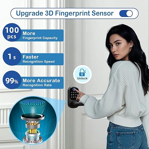 Miniatura 7 de Cerradura de puerta de entrada sin llave, cerradura inteligente con teclado, cerraduras inteligentes para puerta delantera, cerrojo electrónico con