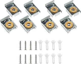 Mirror Clips, Mirror Brackets, Frameless Mirror Glass Wall Hanging Fixing Kit Mirror Hanger Clips Suitable for Bathroom Living Room Public Places 2 Sets 8Pcs
