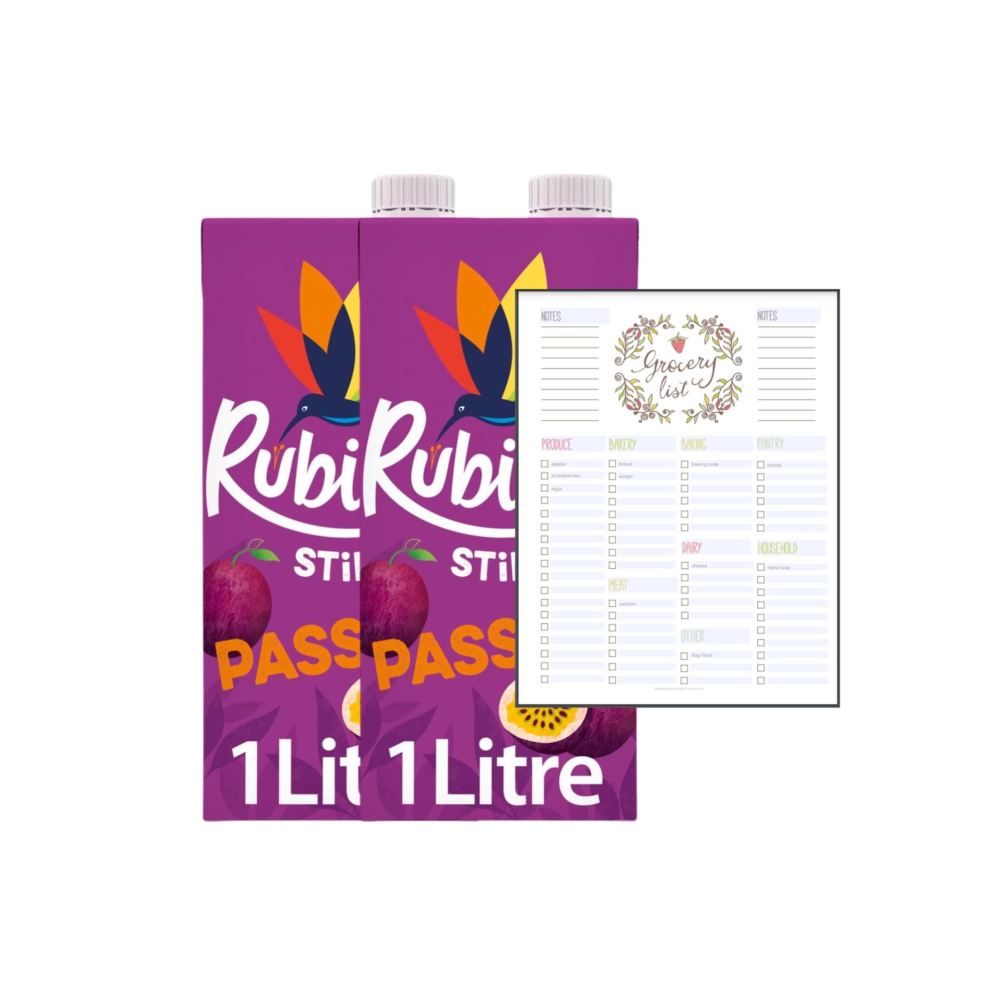 Carton Juice Bundle which Contains Rubicon Still Passion Juice Drink 1l - Pack of 2 with Grocery List Card