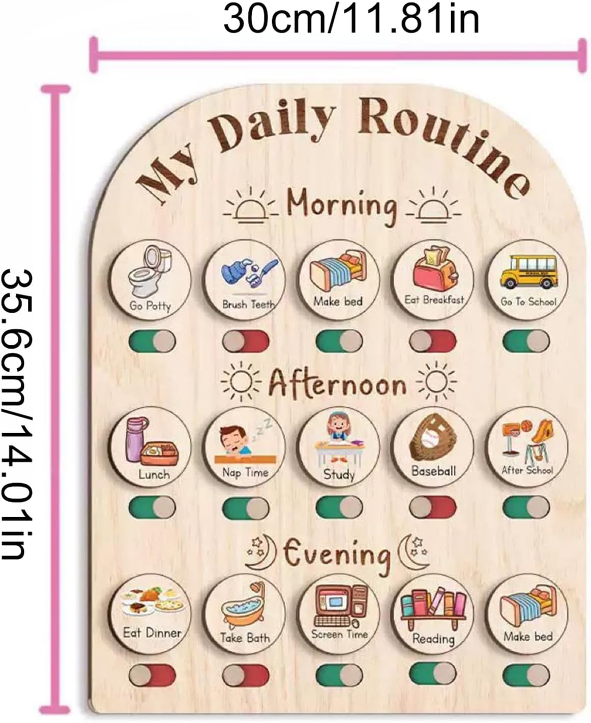 Kids Daily Routine Chart 35.6x30x3.8cm, Wooden Visual Schedule Planner Board, Morning and Bedtime Routine Organizer for, Preschool, School