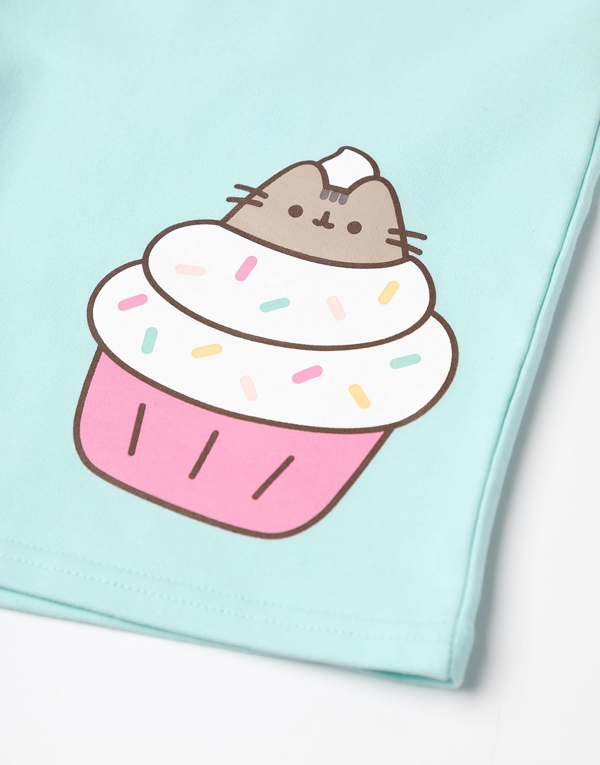 Pusheen the Cat Girls Grey T-Shirt and Shorts Set | Mint Green Graphic Tee with Elasticated Waistband - Image 7