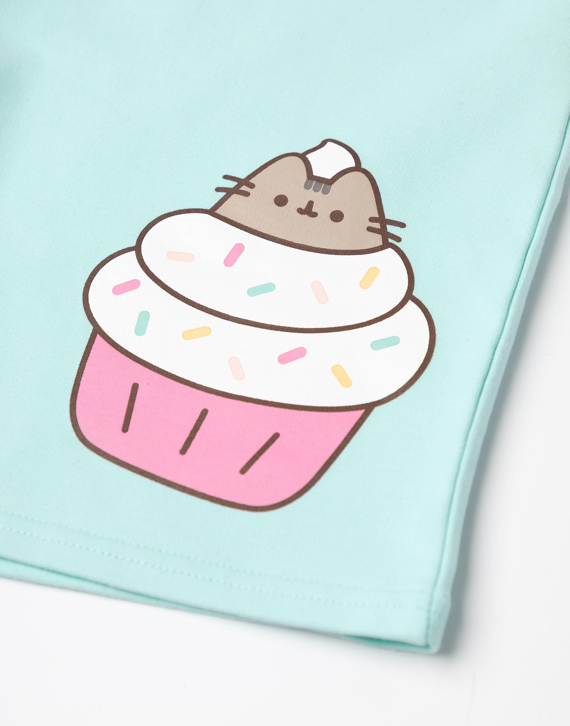 Pusheen the Cat Conjunto Niña Camiseta Gris y Shorts | Camiseta con gráfico verde menta y cinturilla elástica | Ropa casual de manga corta | Mercancía