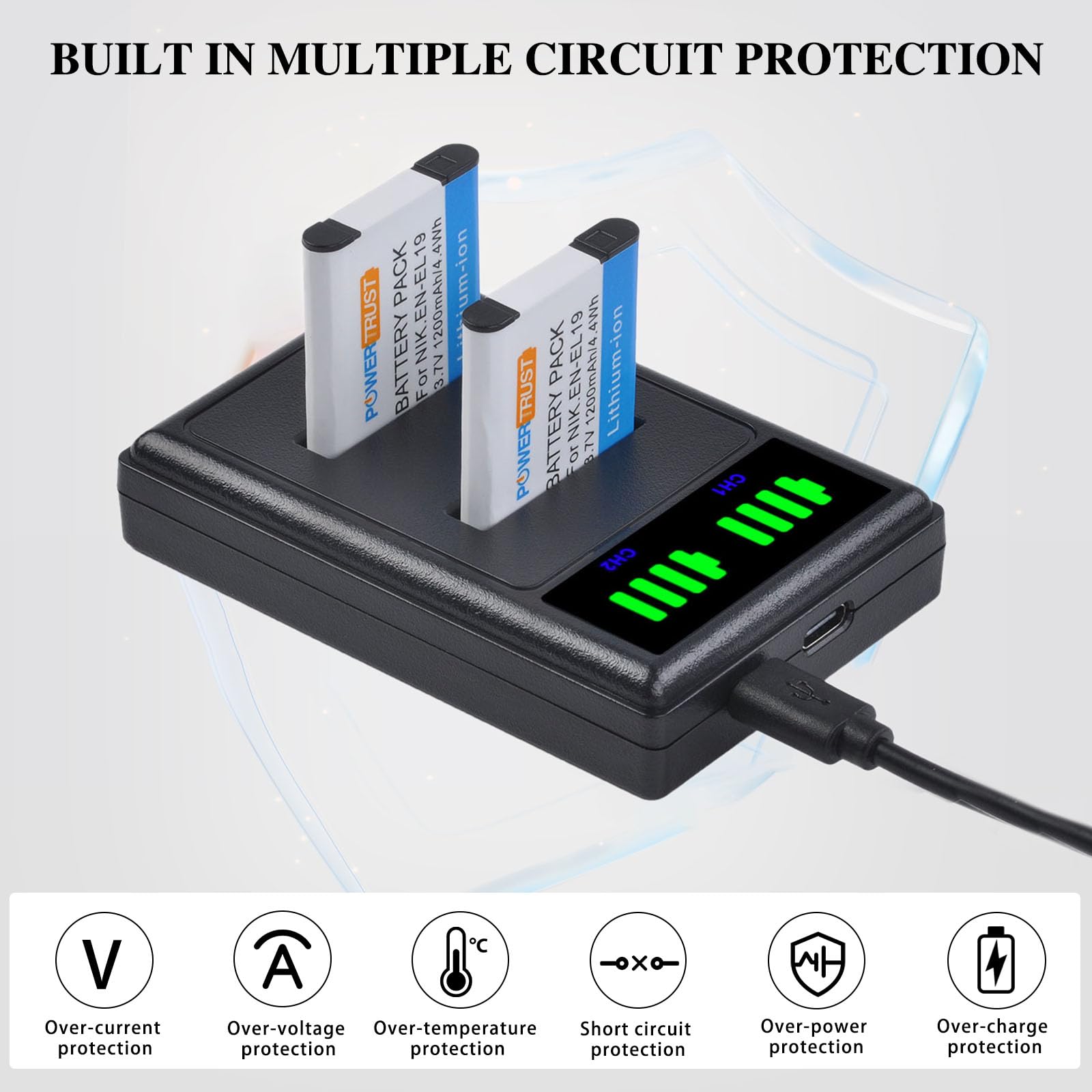 Amazon.co.jp: PowerTrust EN-EL19 EN EL19 バッテリー + LED USB充電